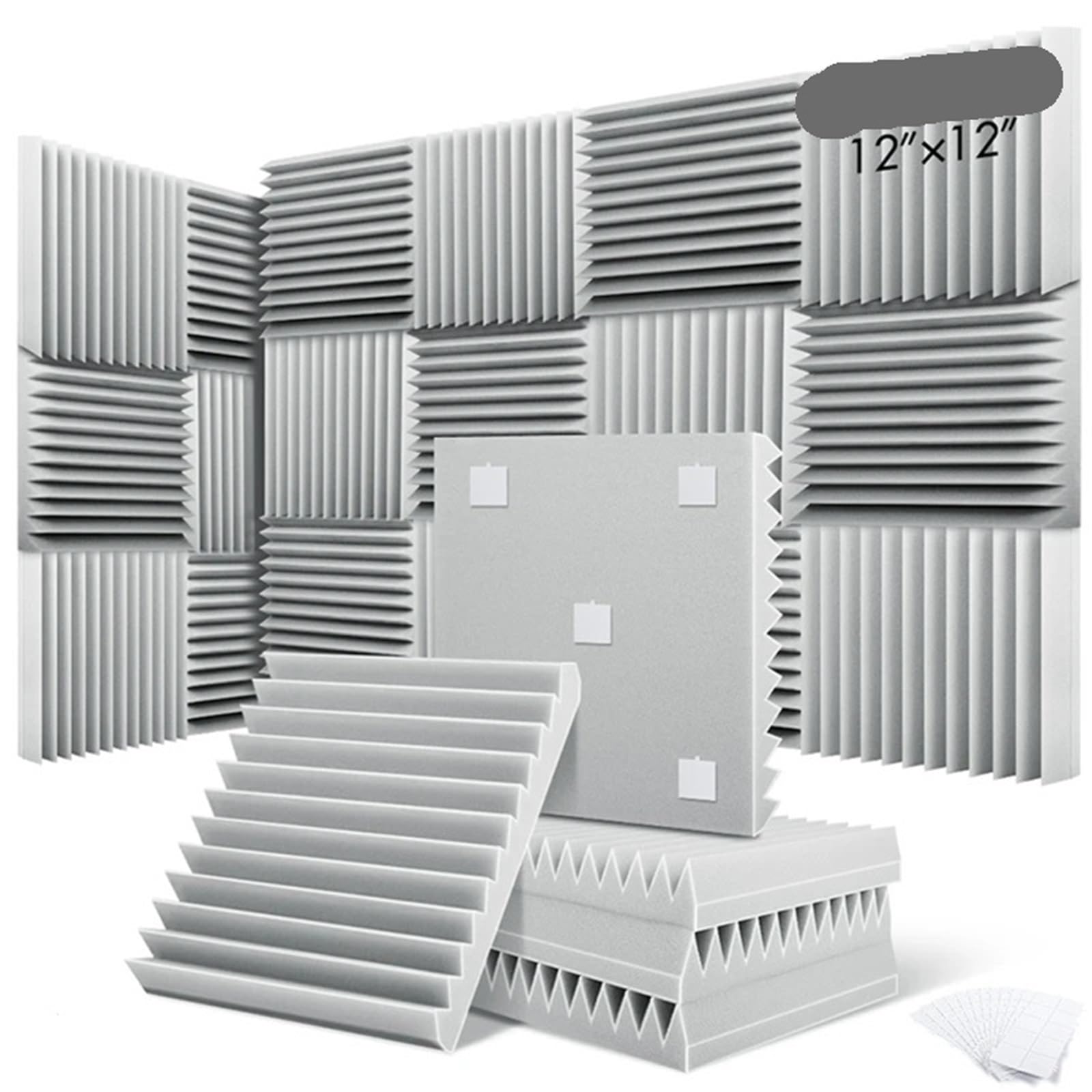 Aislamiento de espuma fonoabsorbente for estudio, Panel insonorizado for techo, pared, material con cancelación ruido Para amortiguar el sonido(Black,5CM THICK_12 PCS_HIGH DENSITY)