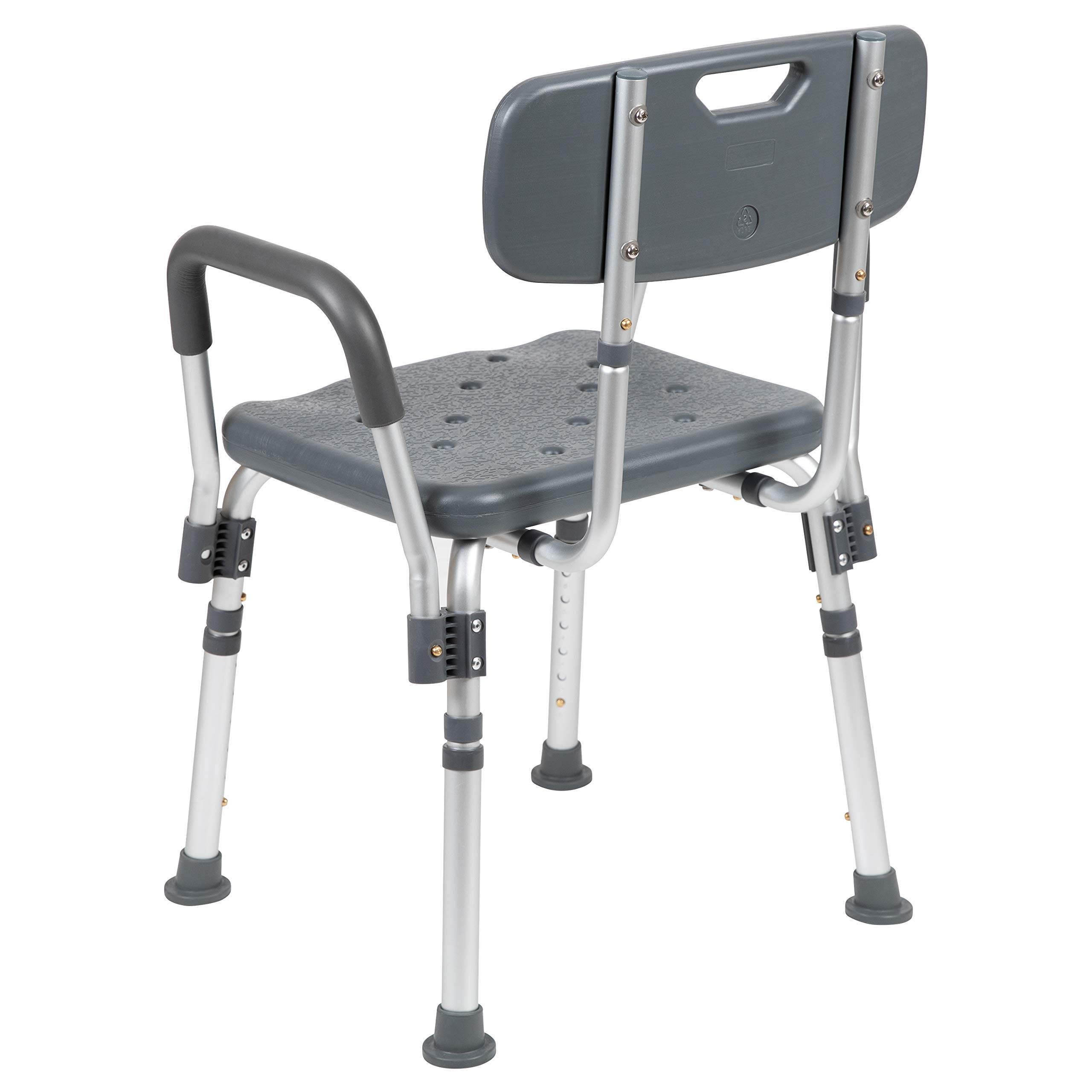 Flash Furniture Hercules Series - Silla de baño y Ducha de 300 Libras de Capacidad Ajustable Gris con Respaldo y Brazos de liberación rápida