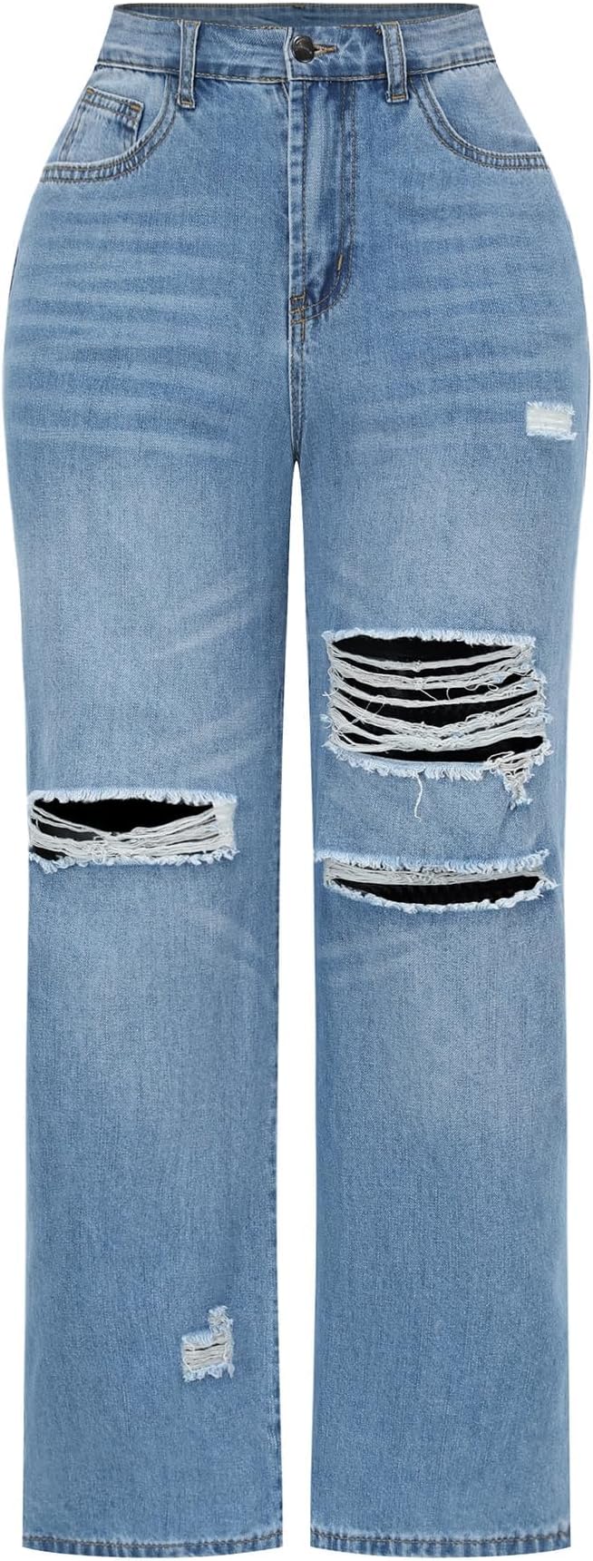 Womens High Waisted Wide Leg Jeans Stretchy Distressed Denim Pants
