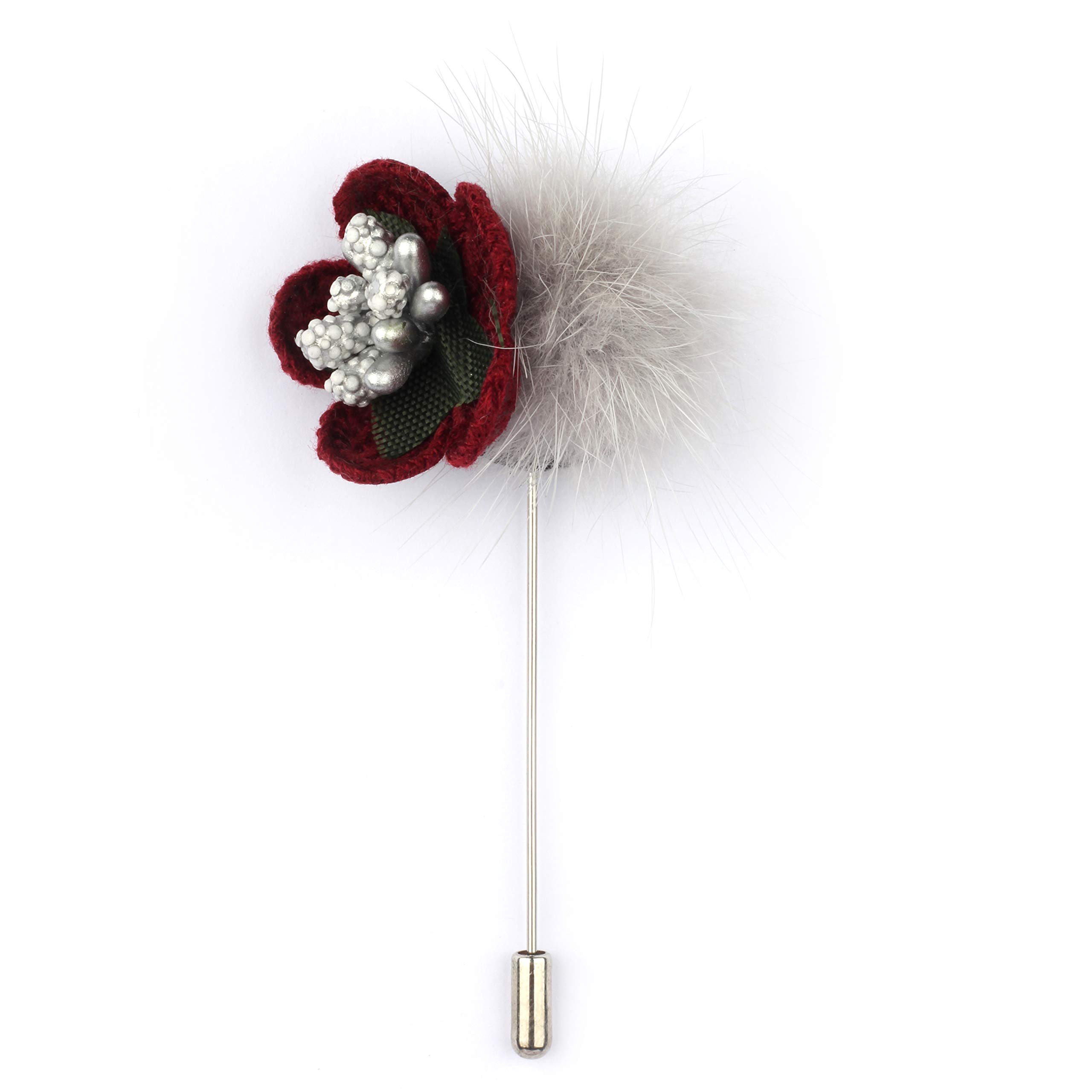 Red and White Thistle and Furry Lapel Pin Brooch-image-37