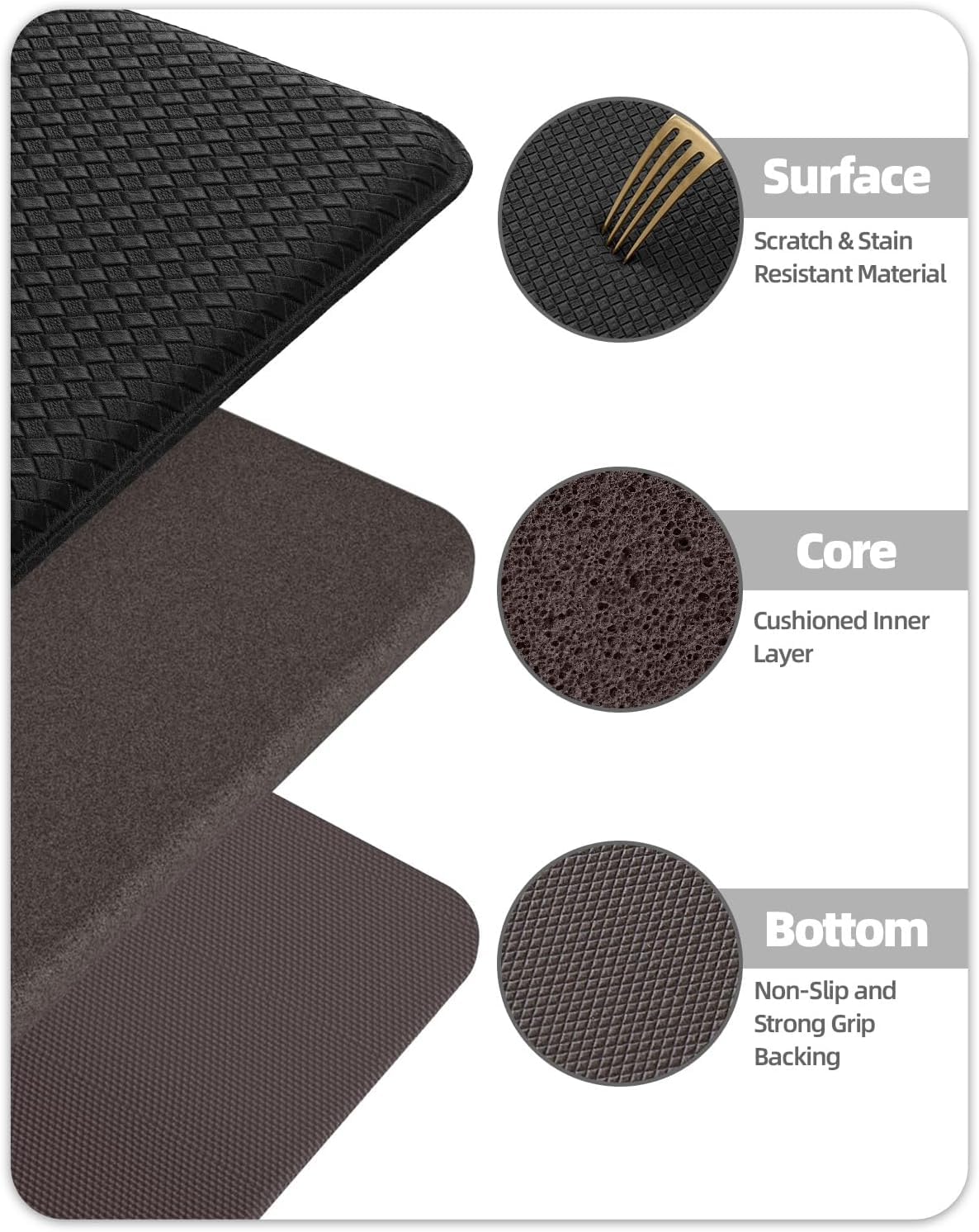 COLOR&GEOMETRY 10mm Tappeto da Cucina Antifatica-Runner più largo antiscivolo 60x240cm, Impermeabile e Antiolio, Imbottitura Morbida in Memory Foam, Ideale per Zona Lavello, Piano Cottura, Nero
