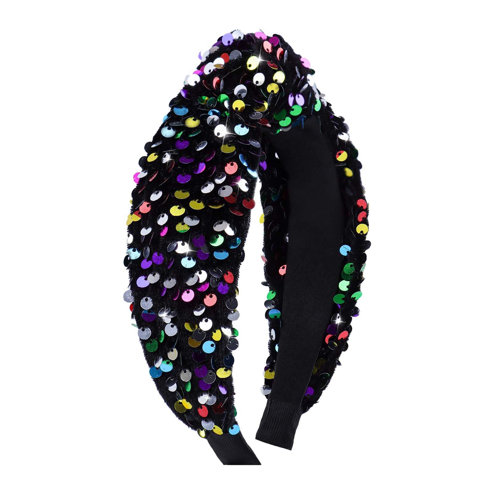 Sequin Knotted Headbands for Women Girls Sparkly Velvet Wide Headband Headwear Fashion Glitter Hair Bands Hair Accessories Black