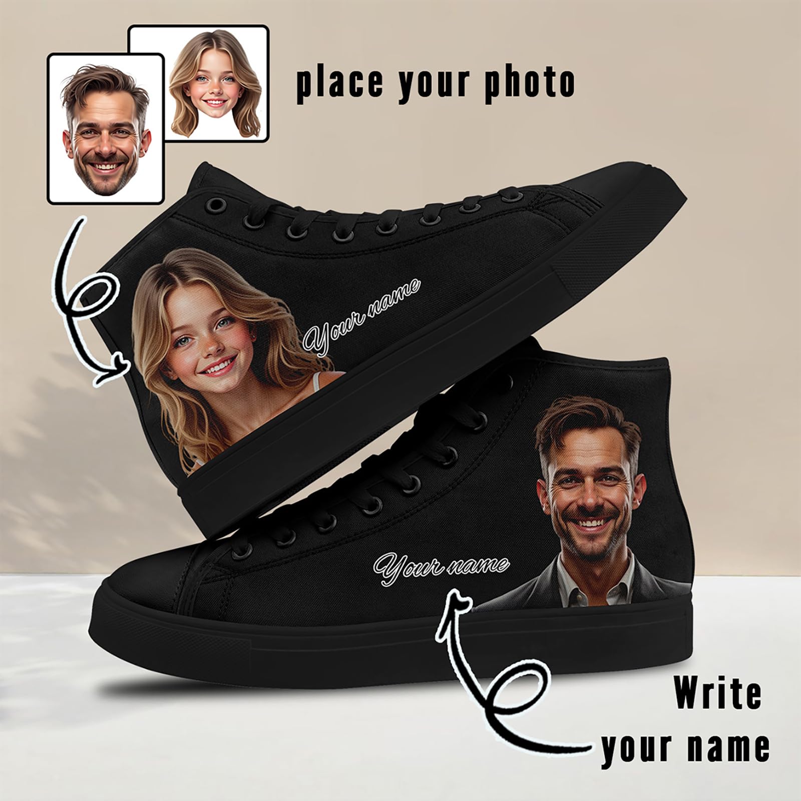 Personalisierte Paar High-Top Canvas-Schuhe für Herren und Damen - Geschenk für Paare mit Foto und Namen, leichte Flache Freizeit-Sneaker