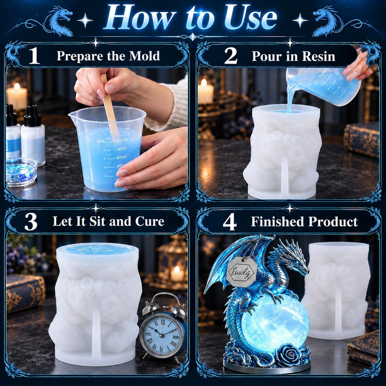 Dragon Moon Candle Molds, 3D Animal Silicone Molds for Epoxy Resin