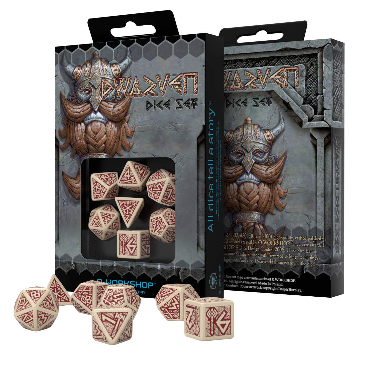 Q-Workshop DWA87 Dwarven Dice Beige/Bordeaux (7)
