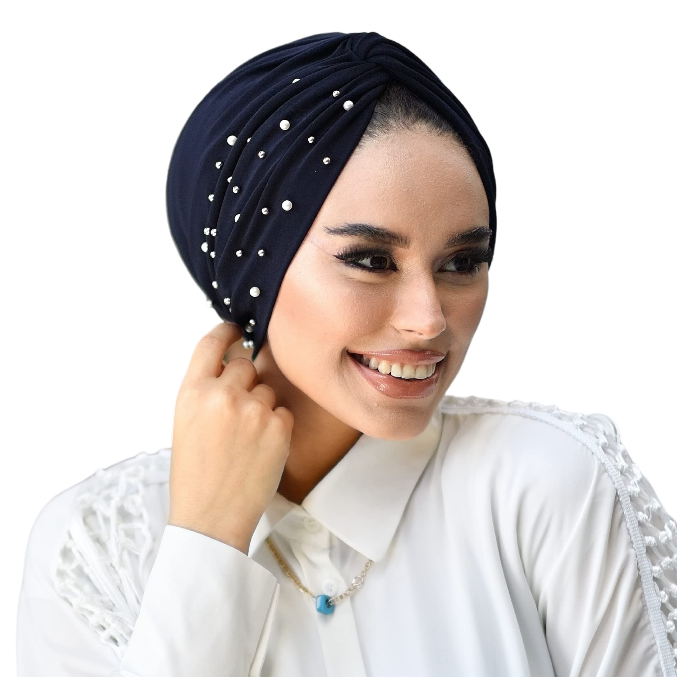 Pearl Turban-Turbans For Women-Hijab For Women|Hair Wraps-Head Wraps For Women|Hijab Undercap-Caps-Instant Hijab (Pearl Turban, Navy Blue), Navy Blue, Standard