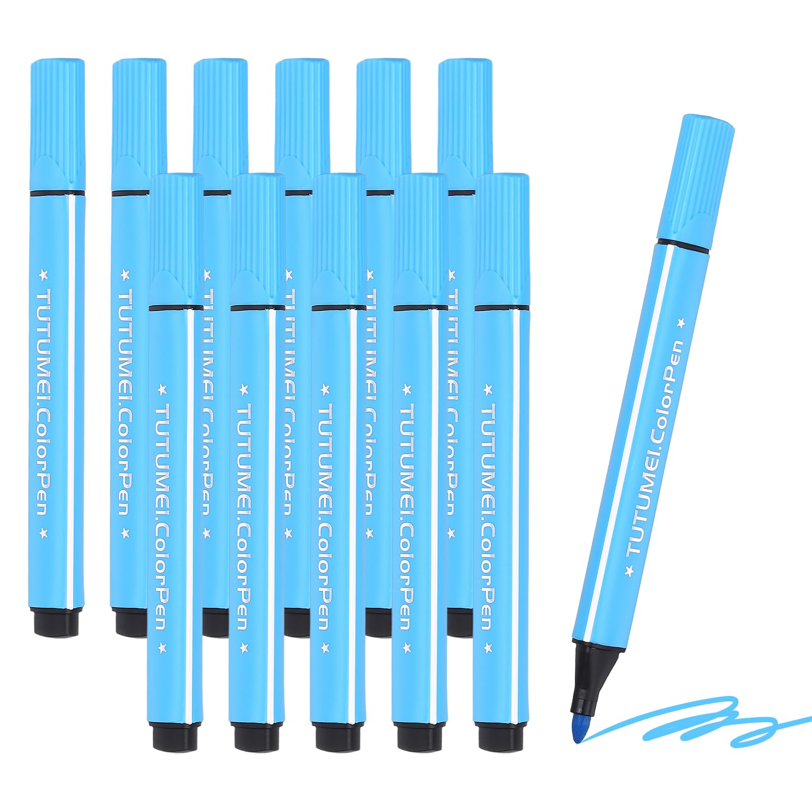 PATIKIL Coloring Markers, 12 Pack Light Blue Triangle Washable Drawing Doodling Markers Easy to Clean Bright Color Pen Bulk for Adult Coloring Books Home Office and Study Use