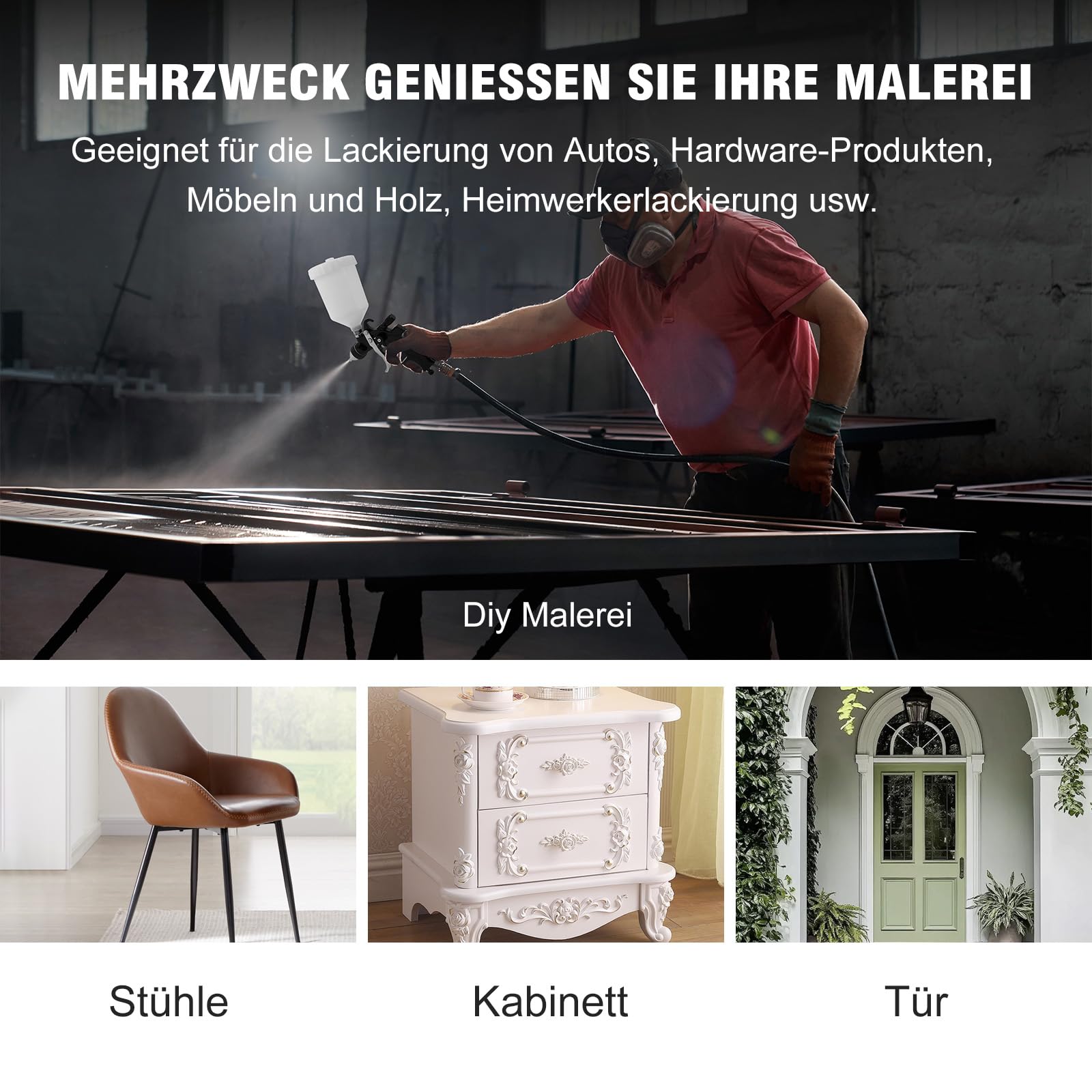 HVLP pistolet do lakierowania, zestaw z 4 dyszami 1,4/1,7/2,0/2,5 mm i separatorem filtra, profesjonalny pistolet do lakierowania na sprężone powietrze, grawitacyjny, z plastikowym kubkiem o