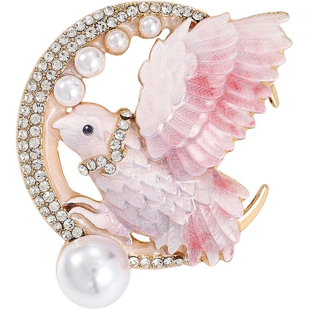 Sslvya Rhinestone Pearl Doves Brooch Pins Bling Crystal Animal Lapel Pins for Clothes Dress Shirt Sweater Shawl Collar Dress Decoration