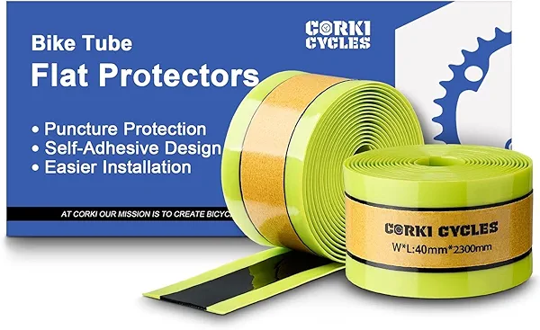 Corki Cycles Bike Tube Flat Protectors and Tire Liners Self Adhesive, Fits Width 1.35-2.4” 12 14 16 18 20 24 26 27.5 29 & 700c Mountain Road Bicycles, 2-Pack