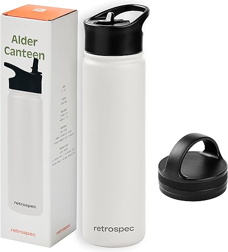 Retrospec Alder Insulated Water Bottle with Straw Lid & Handle Cap - Stainless Steel Wide Mouth Double-Wall Vacuum Insulated Thermos - BPA Free Retrospec Alder Insulated Water Bottle with Straw Lid & Handle Cap - Stainless Steel Wide Mouth Double-Wall Vacuum Insulated Thermos - BPA Free