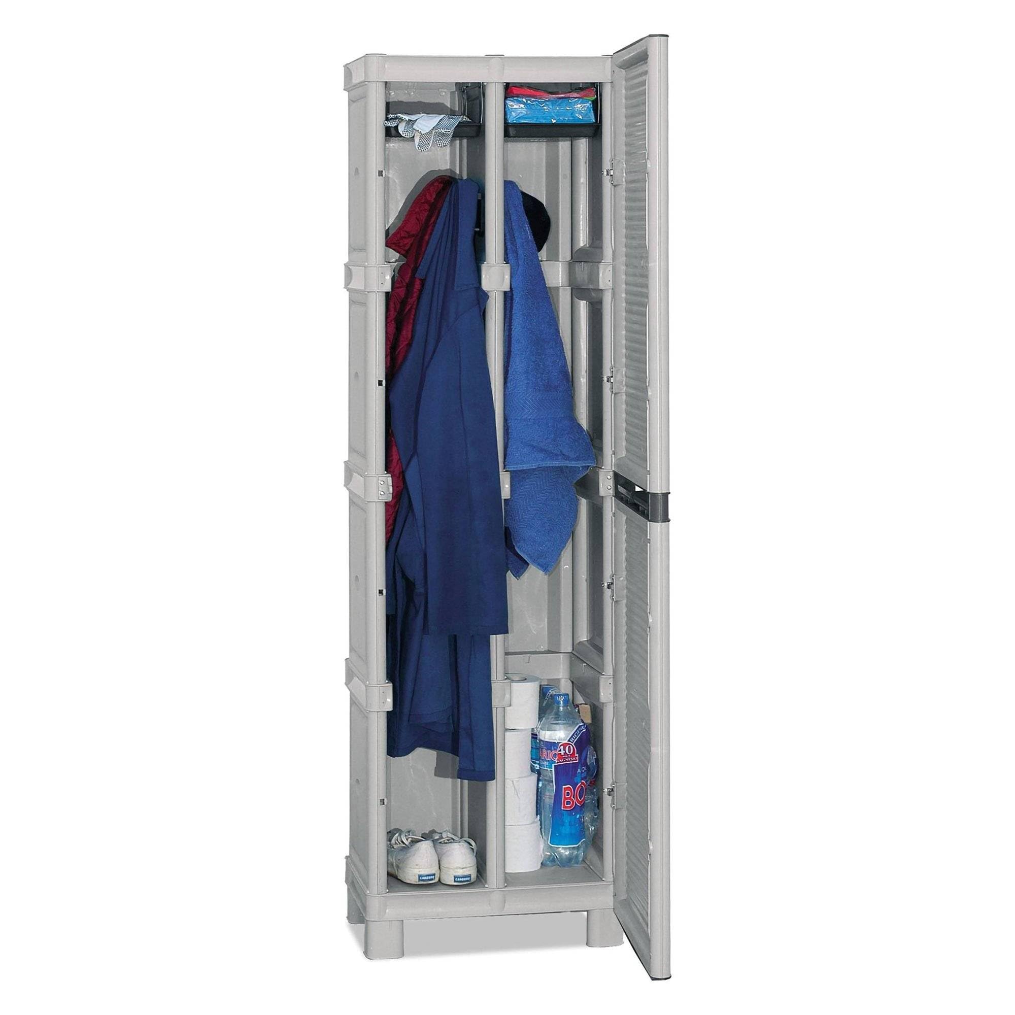 Dmora - Armoire d'extérieur Tongeren, Armoire d'extérieur 1 Porte, Armoire de buanderie, 100% Made in Italy, 50x39h172 cm, Gris Clair et Noir