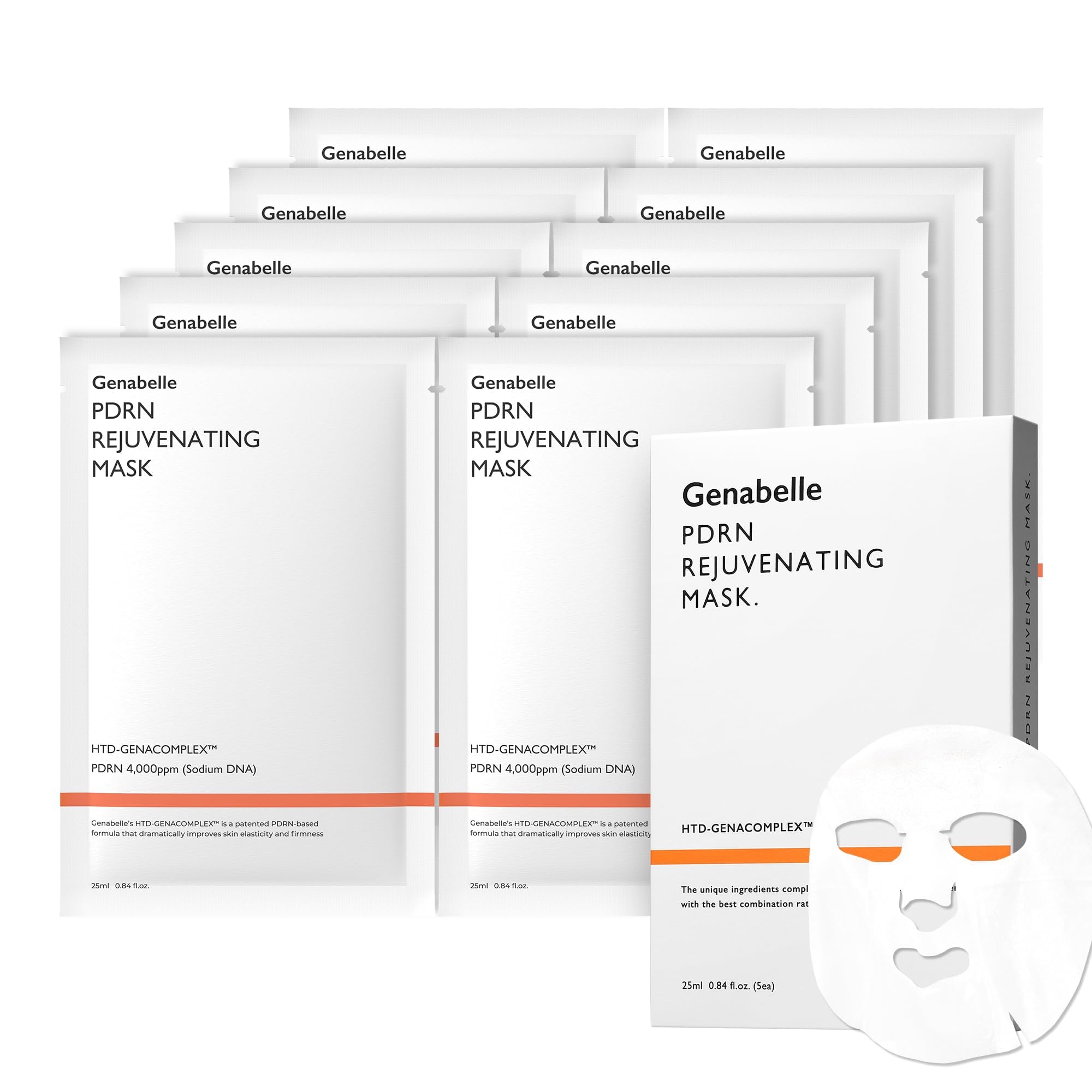 Genabelle PDRN Rejuvenating Mask Pack, 25ml High Concentrated Ampoule Mask Sheet, Triple Hyaluronic Acid, Moisturizing, Shiny Skin, Hypoallergenic, Sensitive Skin, Korean Doctor's Cosmetics (10