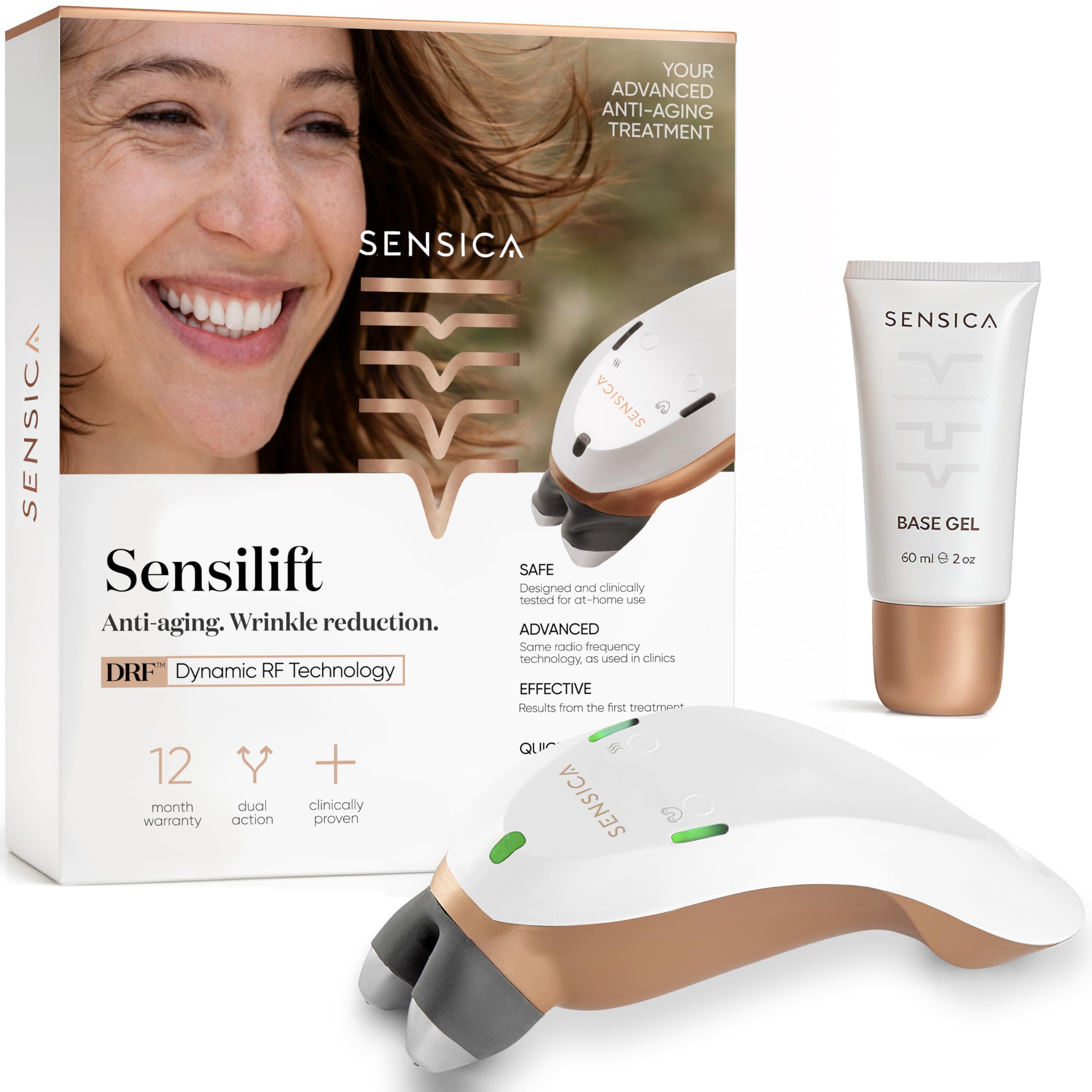 Sensica Sensilift Dispositivo de Radiofrecuencia Facial Antiedad – Aparato Reafirmante Profesional para Lifting Facial y Cuello, Antiarrugas, Tratamiento Antienvejecimiento en Casa