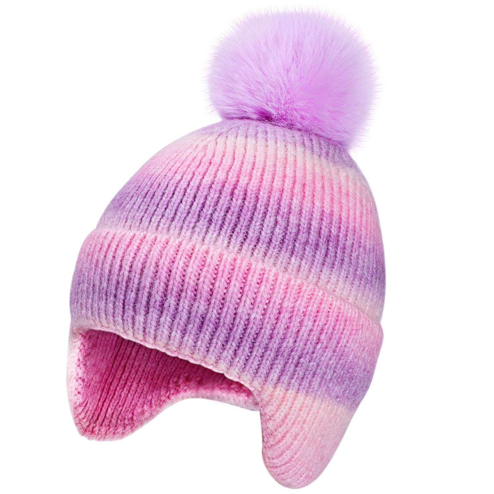 Kids Beanie Hat with Ear Flaps for Boys Girls Rainbow Tractor Knit Hats Outdoor Skull Snow Ski Cap Age 2-10