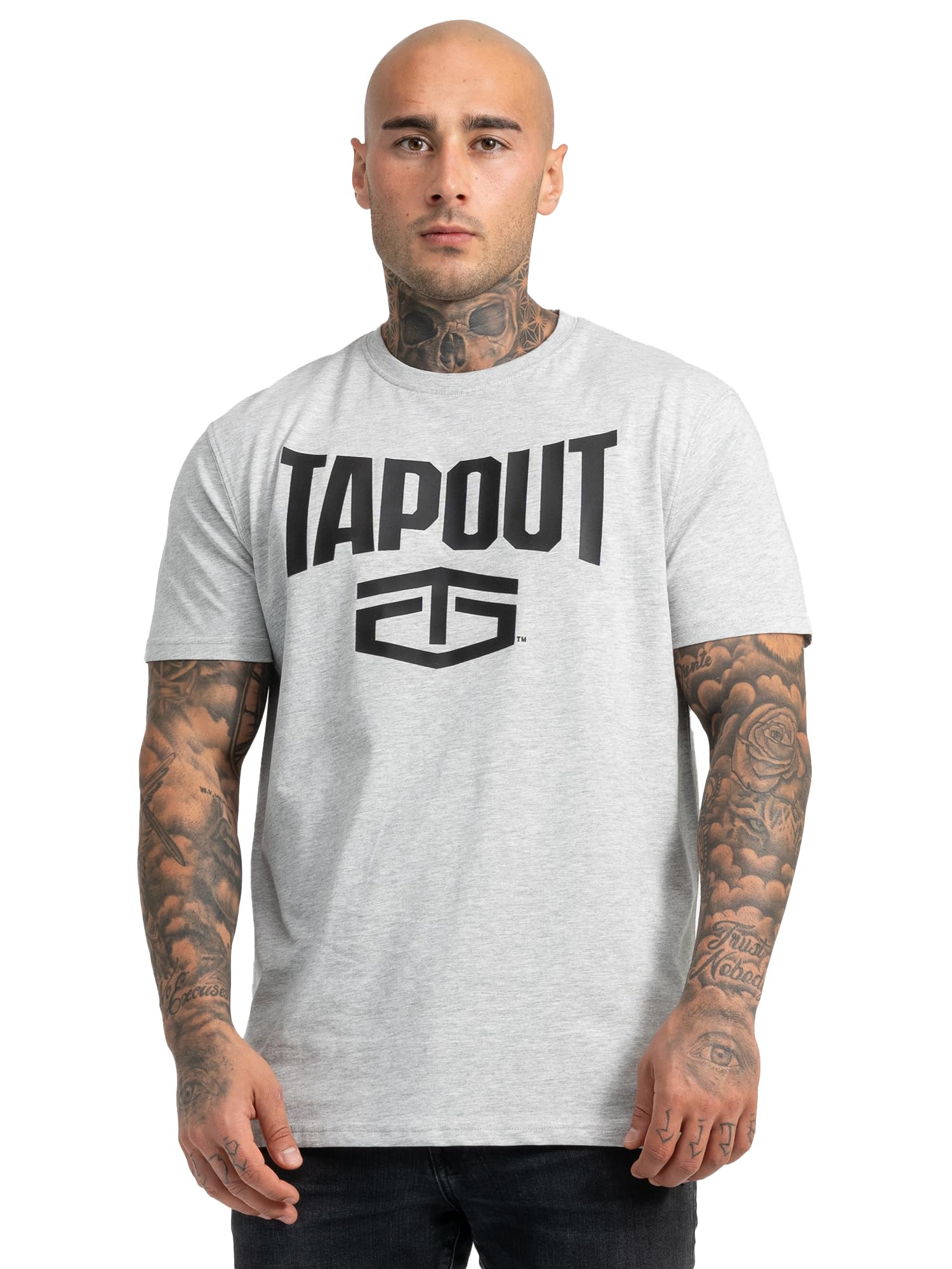 Tapout Men's Active Basic Tee T-Shirt, Marl Grey/Black, L