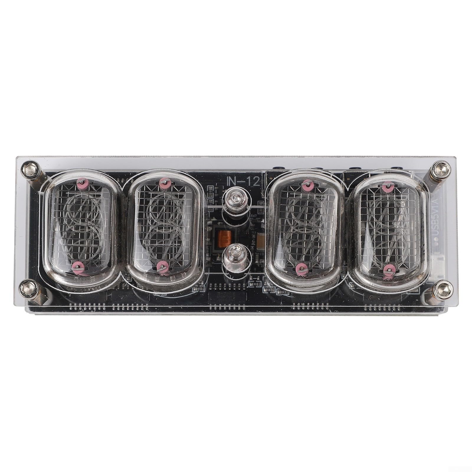 IN12 Nixie Module d'horloge avec lumière respiratoire RVB, kit d'horloge de bureau à tube lumineux rétro, boîtier en acrylique, alimentation USB, mémoire hors tension pour bricolage
