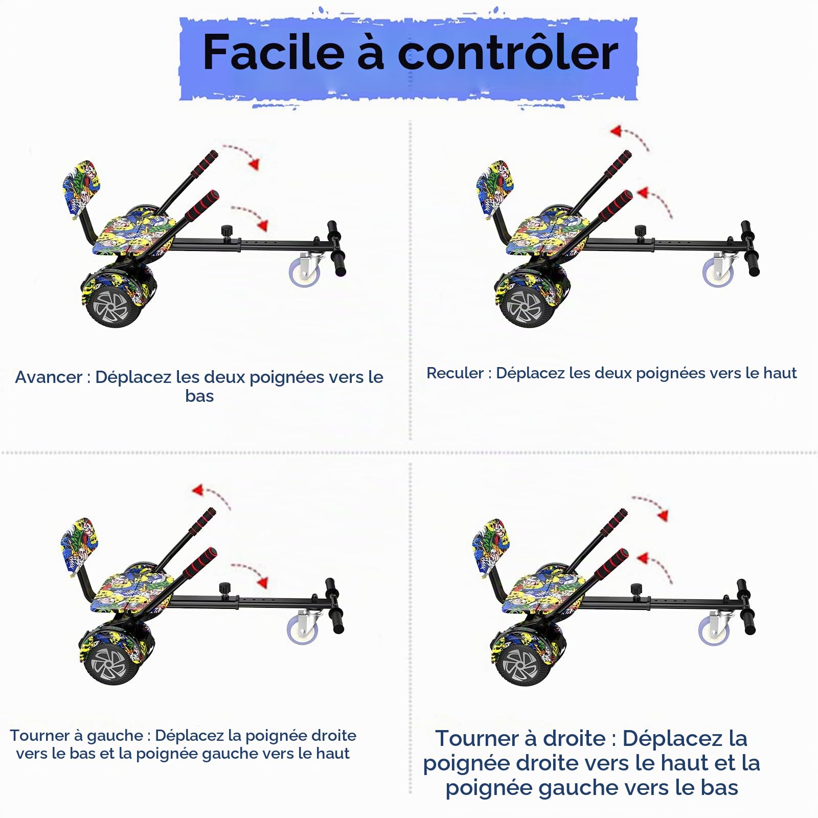 TS TST GRP LLC Trottinette avec siège, trottinette équilibrée 6,5'“ 8,5”' avec haut-parleurs Bluetooth et lumière LED colorée avec kart, Graffiti+Graffiti