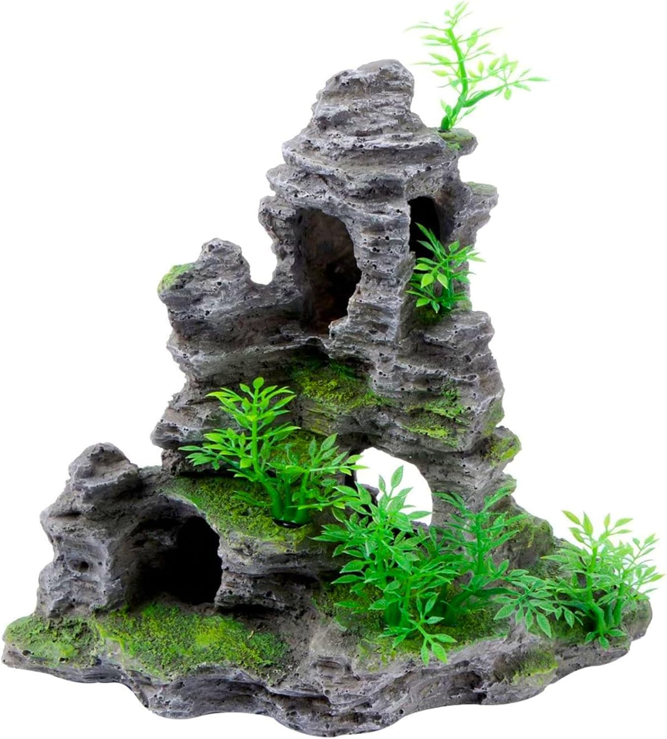 Saim Aquarium Mountain View Stone Ornament, Artificial Mountain Hill View Stone Rock Cave Aquarium Decorations Fish Tank Decor for Betta Cichlids Hideaway Cave, Hermit Crab Hideout - Large 11.5x6x10.6inch-L