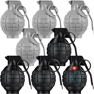 Sratte 8 Pcs Plastic Hand Grenades with Realistic Sound Effects and Flashing Light, Fake Grenades Military for Army Role Play Prop (Black,Gray)