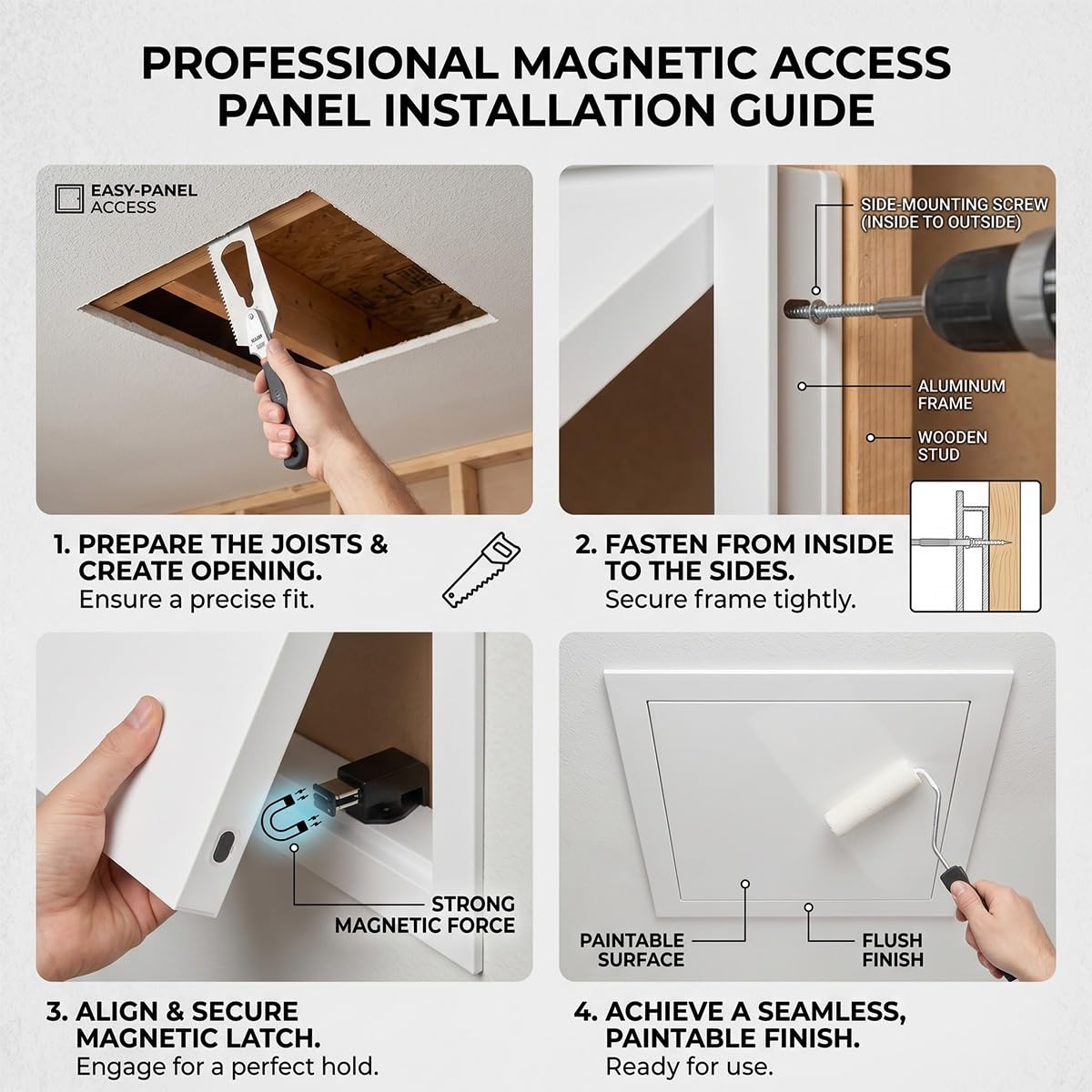 Panel de Acceso Oculto de Aluminio con Cierre Magnético, Trampilla Pladur Apertura Rápida. Puerta de Inspección Alicatable Empotrada Ideal para Fontanería Techos Pared y Baño.(Gris,200 x500 mm)