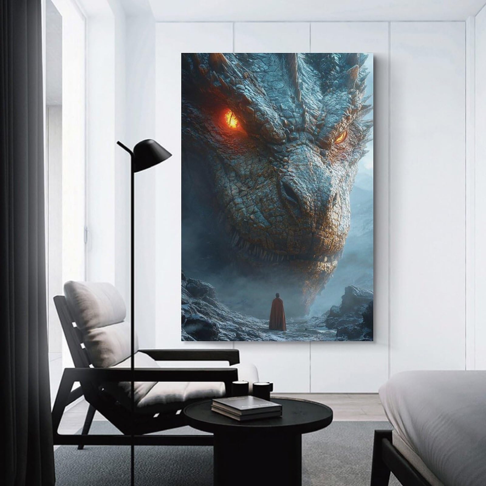Junmoney Dragon Encounter Home Decor Wall Art 20x30inch(50x75cm), for Living Room, Lounge Or Sitting Room, A Home Accent with Warm Character