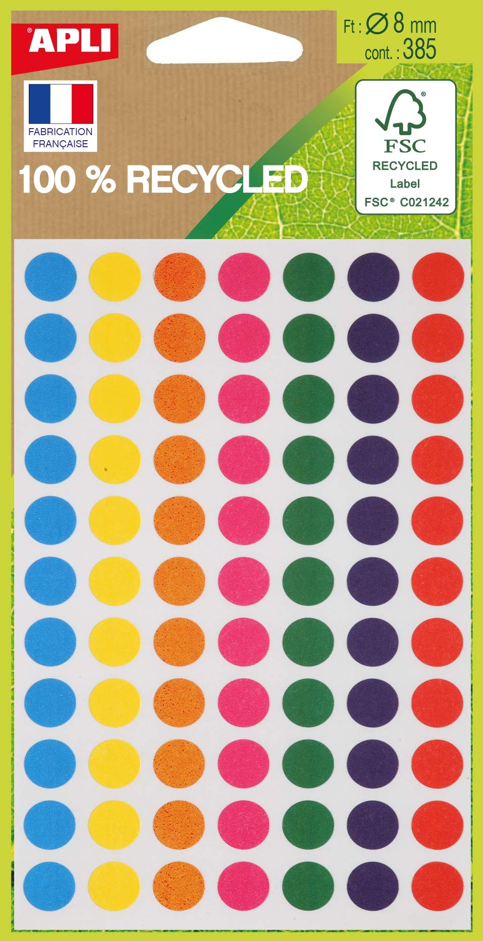 APLI 101781 Pack of 385 Tablets 100% Recycled Diameter 8 mm Assorted Colours