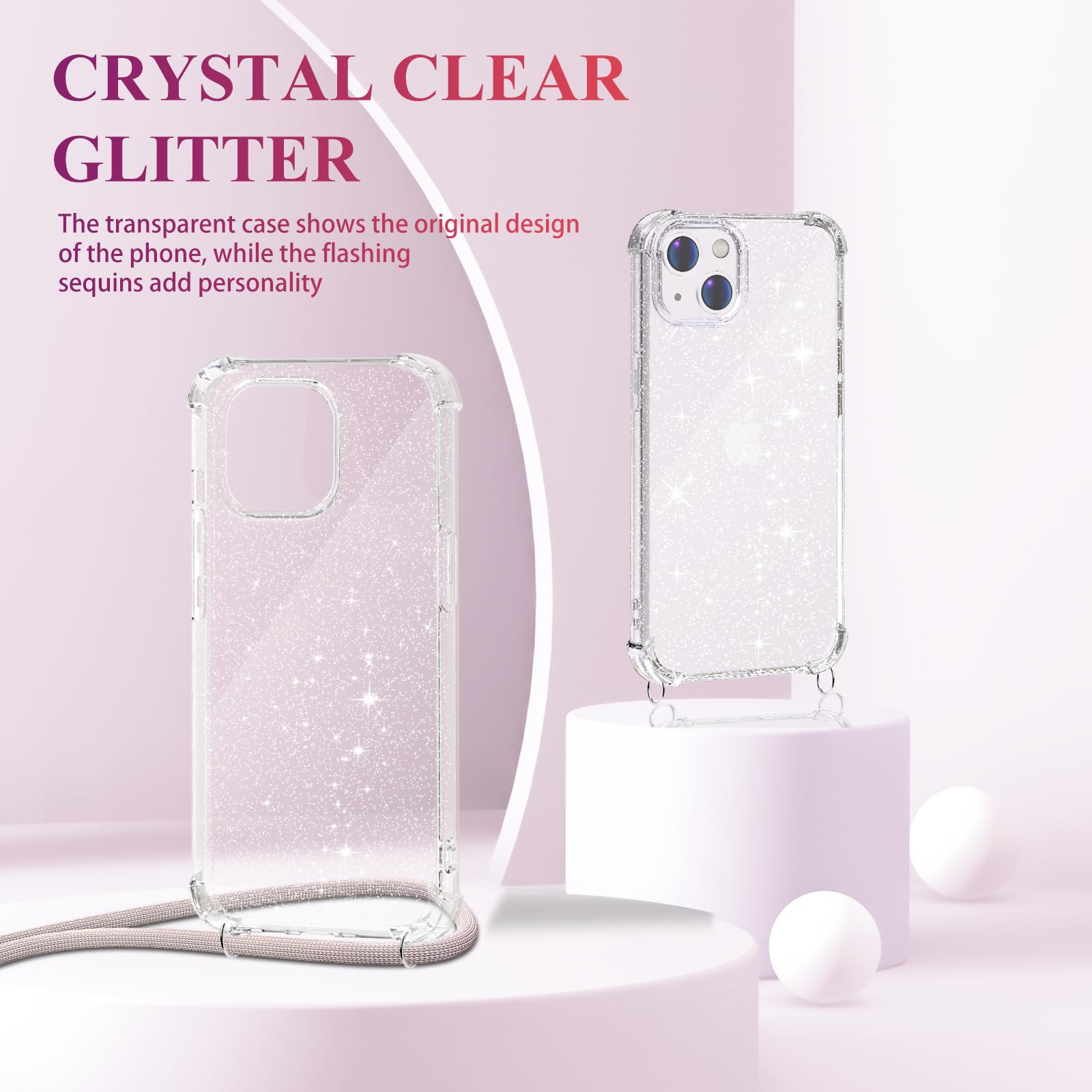 Cover con glitter per iPhone 14, serie Protecam Spark - azzurra - Italiano