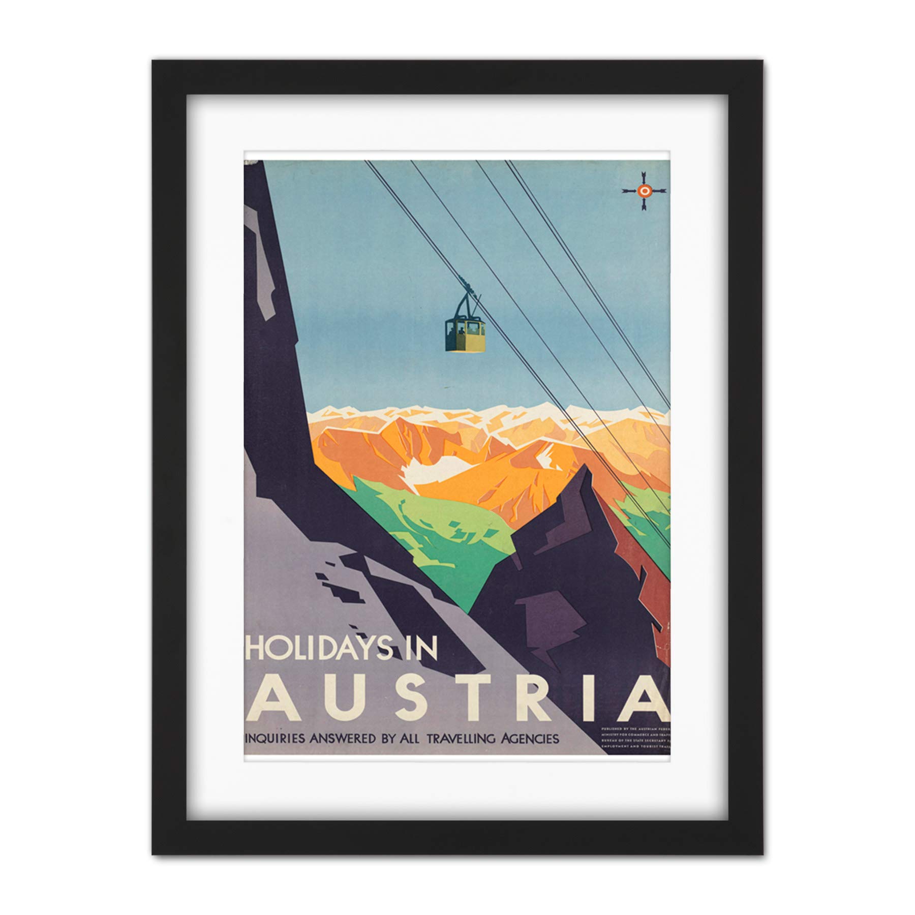 Wee Blue Coo Austria Travel Ski Lift Alpine Artwork Framed Wall Art Print 18X24 Inch