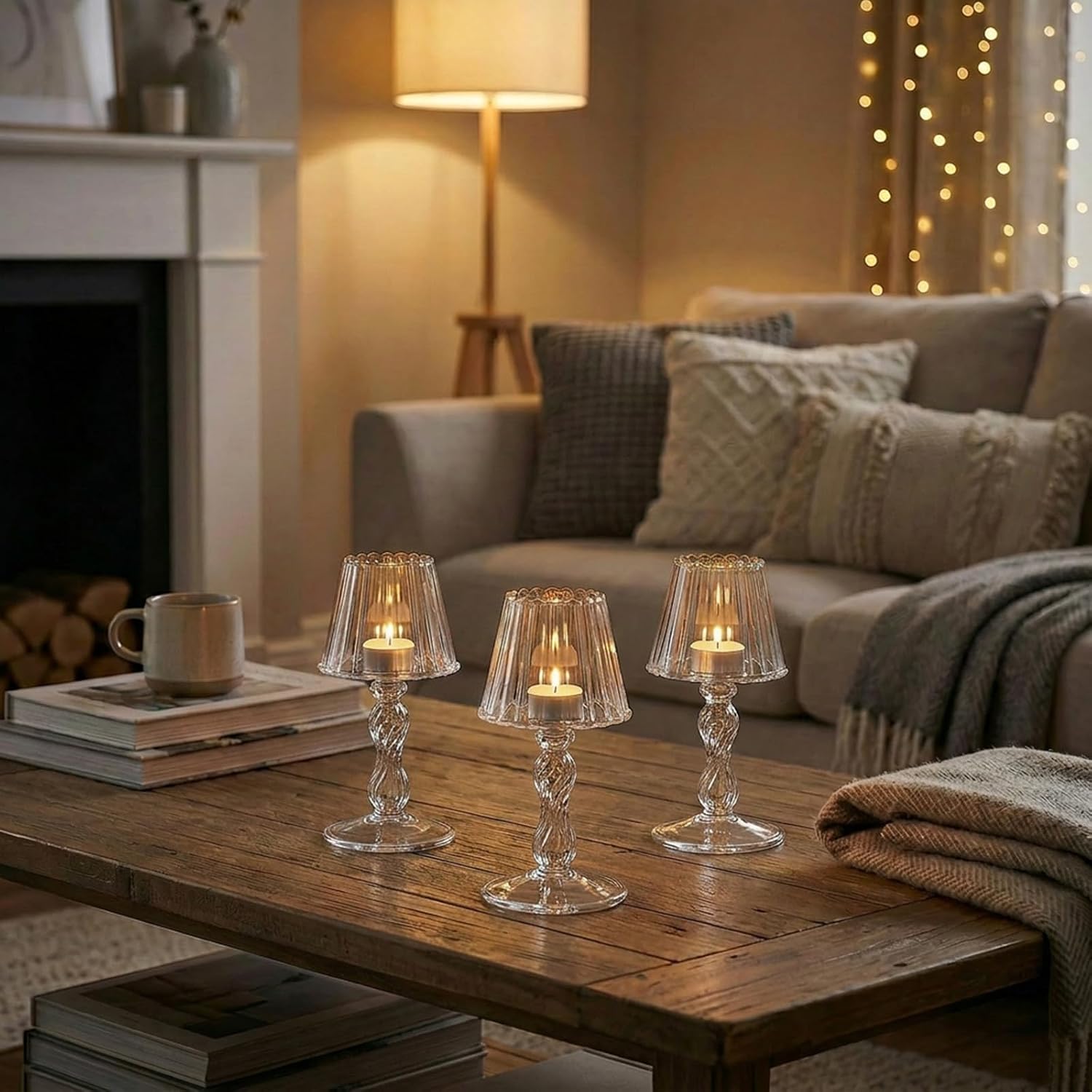 3 Pcs Crystal Candle Holders Table Centerpiece Lamp Shaped Crystal Tealight Candle Holders for Birthday Party Wedding Engagement Events Home Dining Table Decoration(Clear)