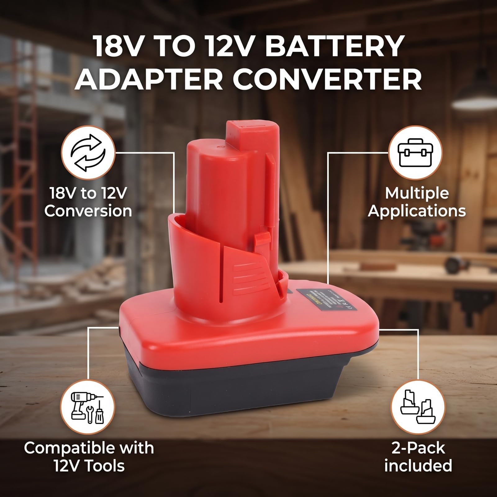 Luocute 2 szt. Zasilacz do Akumulatora 18 V do 12 V, Konwerter ABS Elektronarzędzia M12