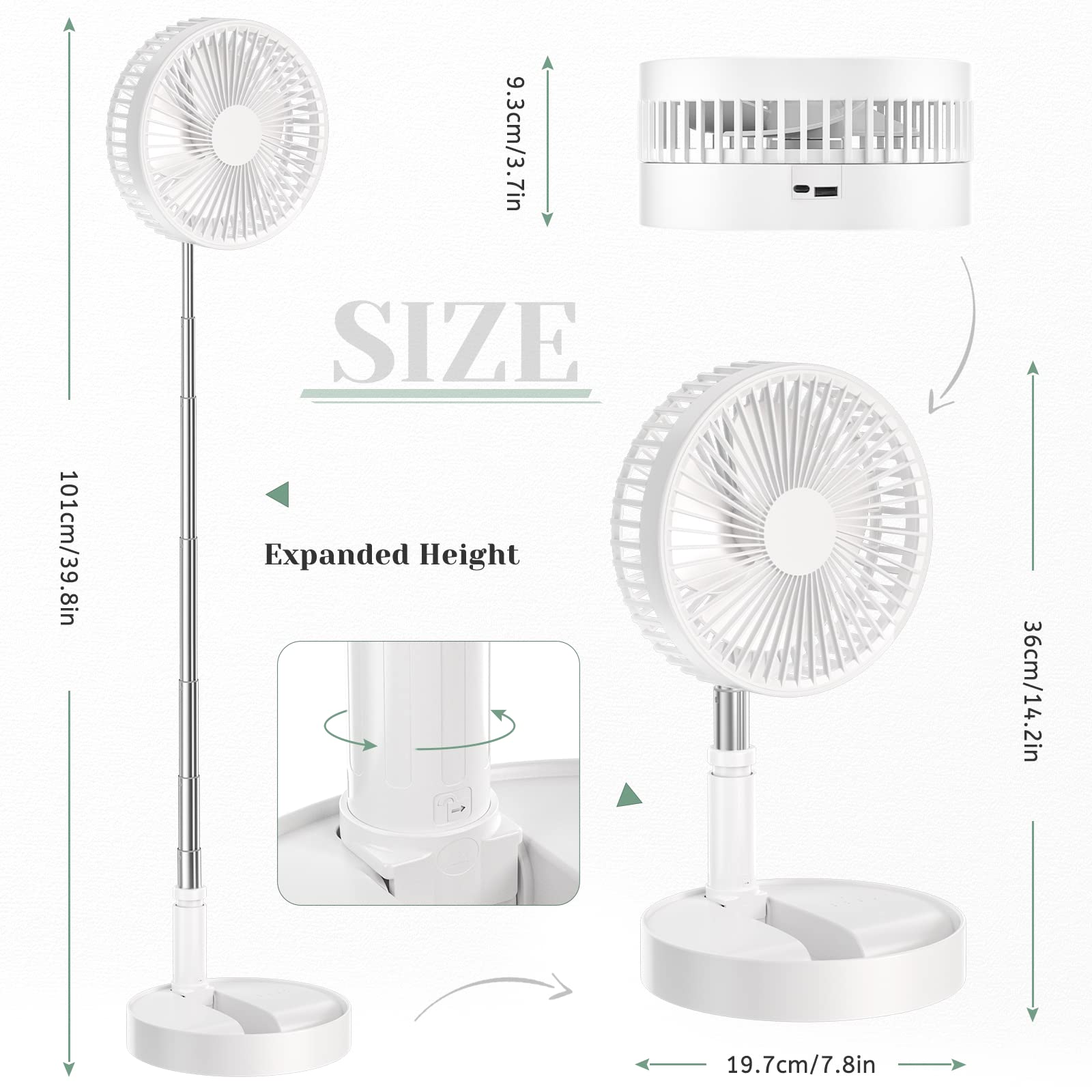 Foldable Table Floor Standing Fan, 7.8 Portable Standing Fan, 7200mAh USB  Rechargeable Foldaway Desk Fan Portable Telescopic Pedestal Fan with Height  Adjustable 4 Speeds, for Home Office Outdoors : Amazon.ca: Electronics
