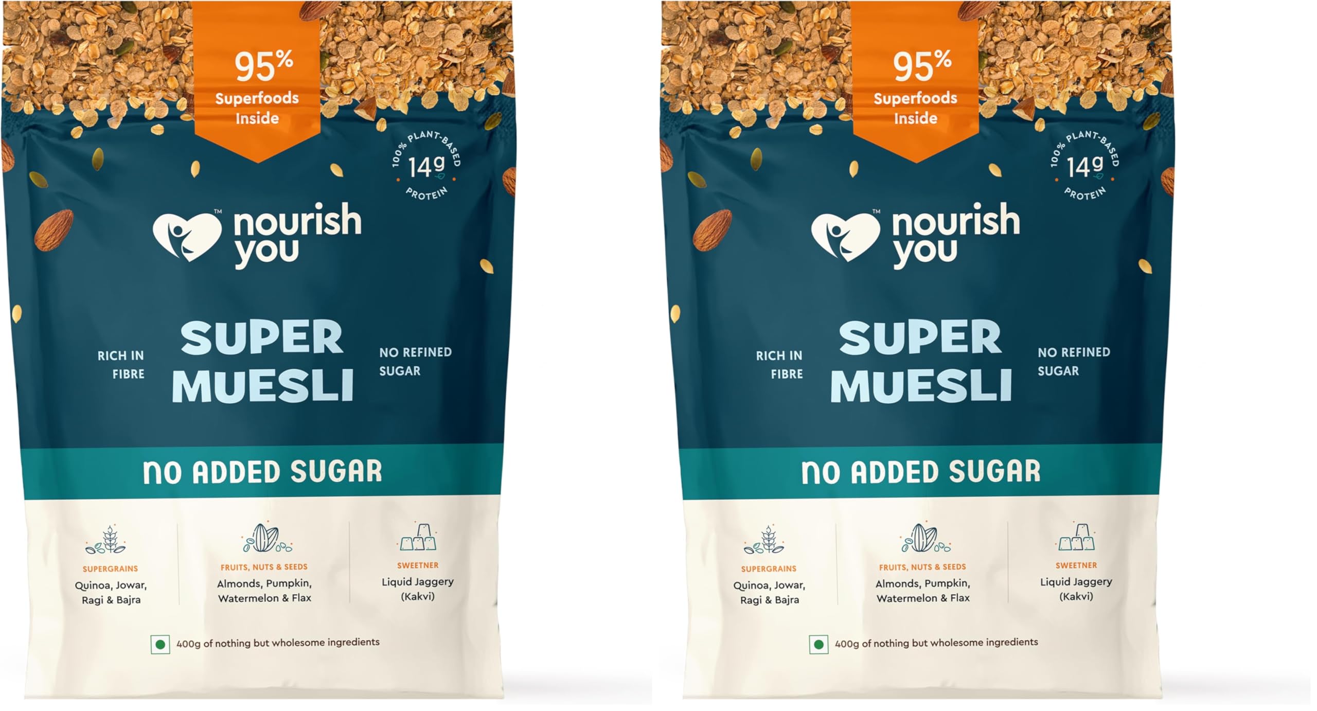 Nourish You No Added Sugar Quinoa Super Muesli with Nuts & Seeds | Breakfast Muesli | Quinoa , Ragi , Bajra & Jowar | Almonds , Pumpkin , Watermelon & Flax | High Protein Healthy Breakfast Cereal | No Artificial Sweeteners | No Added Flavours | 400G-image-46