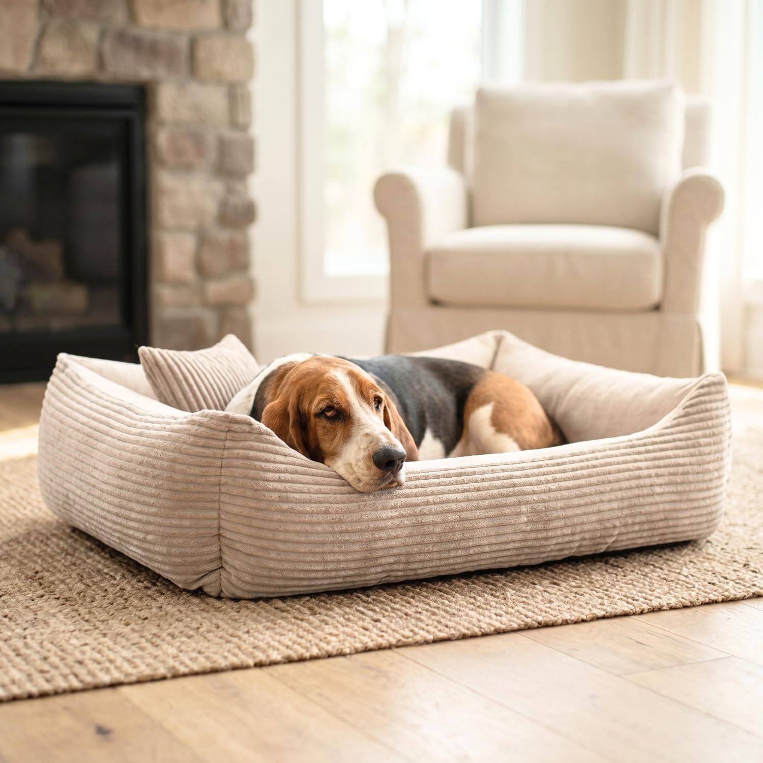 4L Textil Molly Cord Hundebett Hundekorb mittelgroße Hunde Hundekörbchen | Mit Bezug & Reißverschluss, Maschinenwaschbar