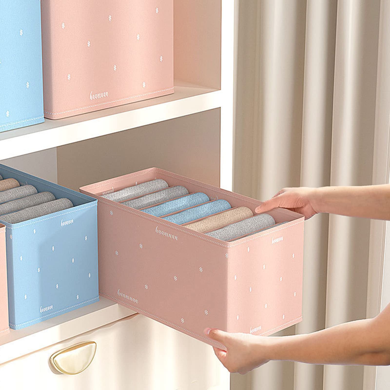 ZWCHGJ Organisateur de Placard Lavable 7 grilles Pliables Visibles pour vêtements, boîtes de Rangement, tiroir en Maille, boîte de séparation pour la Maison, T-Shirt, Jeans, Chaussettes, Culottes