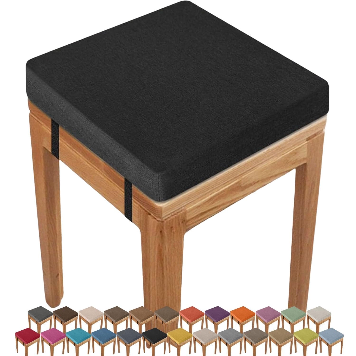 Uyeoco Black 45D Foam Square Seat Cushion Indoor/Outdoor 3/5/8Cm Thick,30/33/35/40/45/50Cm Anti-Slip Buckle Stool Cushion, Dining Chair Pad With Removable Cover For Kitchen Bar Chairs(,40X40x3cm)