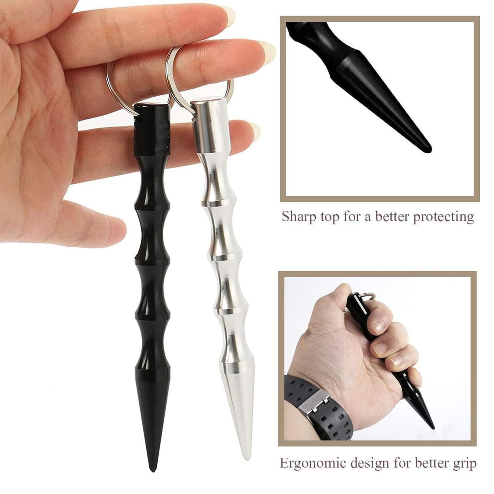 2er Set Kubotan Selbstverteidigung Emergency Hammer,Selbstverteidigung waffen legal Selbstverteidigung Frauen,Silver und Schwarz,Kubotan fur Unterwegs
