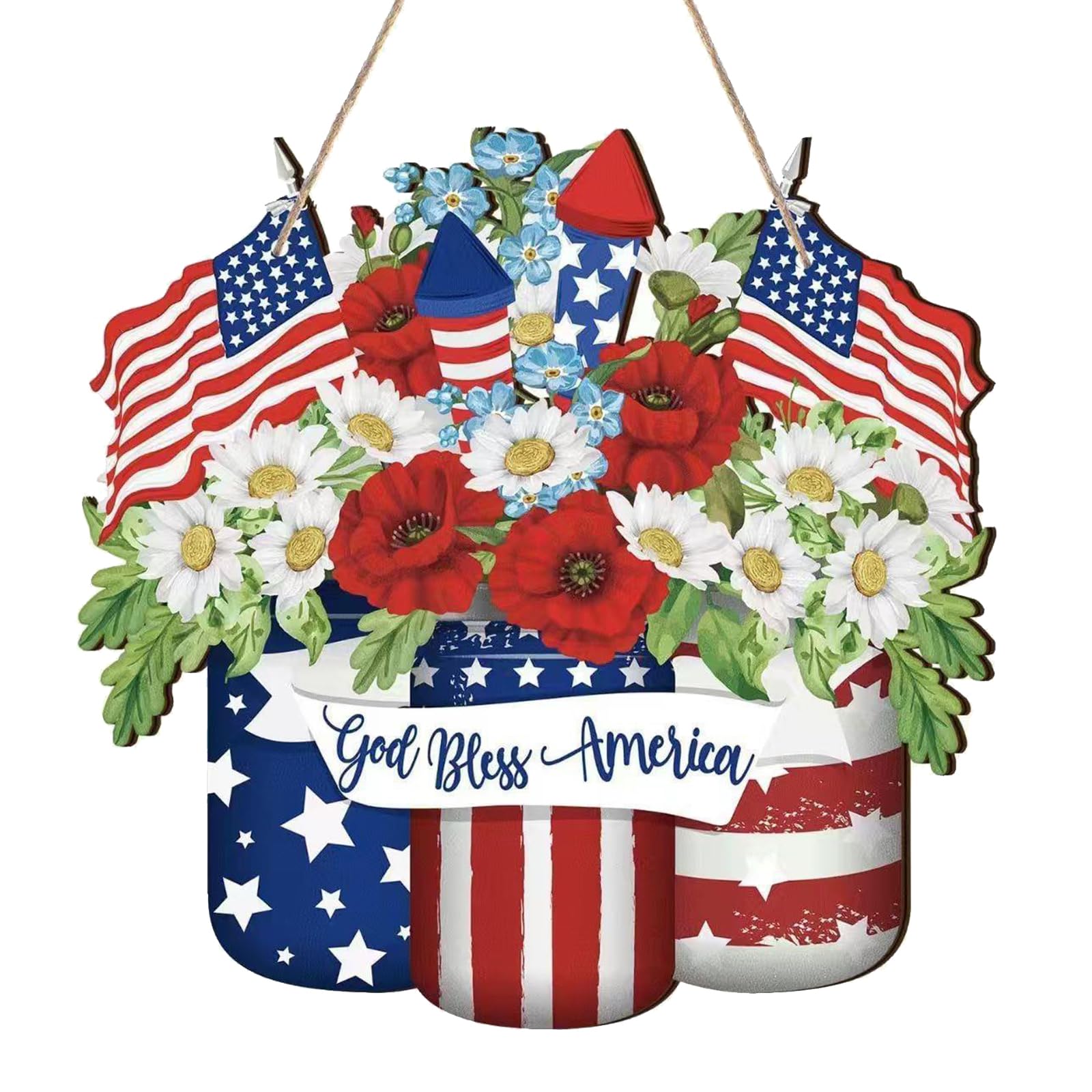 ZEPFJHE Independence Day Wooden Hanging Wreath for Holiday Decorations and Giving Independence Day Wooden Door Sign