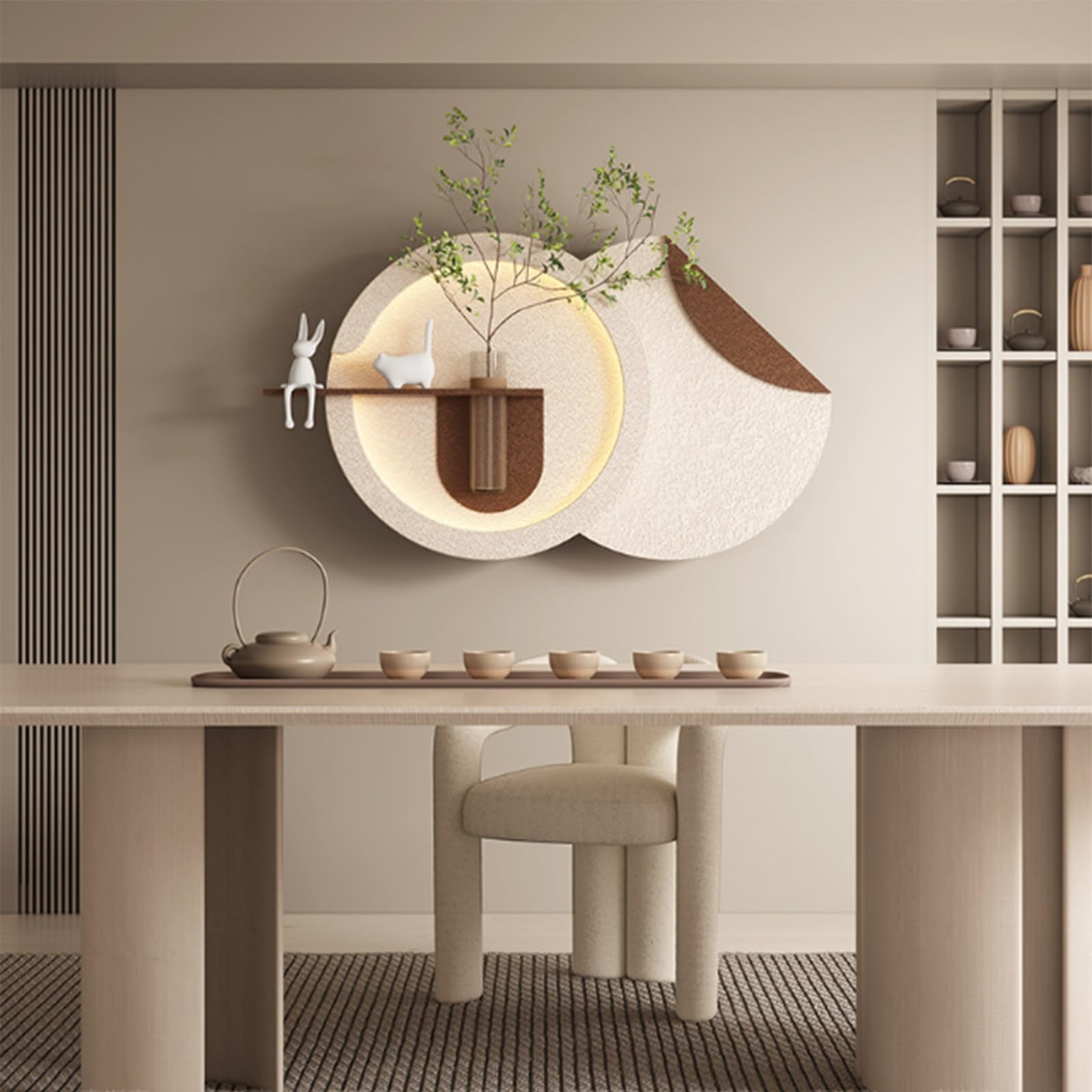 Decorazione da parete LED, dipinto 3D a sospensione con luci, vaso di vetro e pianta verde simulata, lampada da parete moderna per soggiorno e ufficio