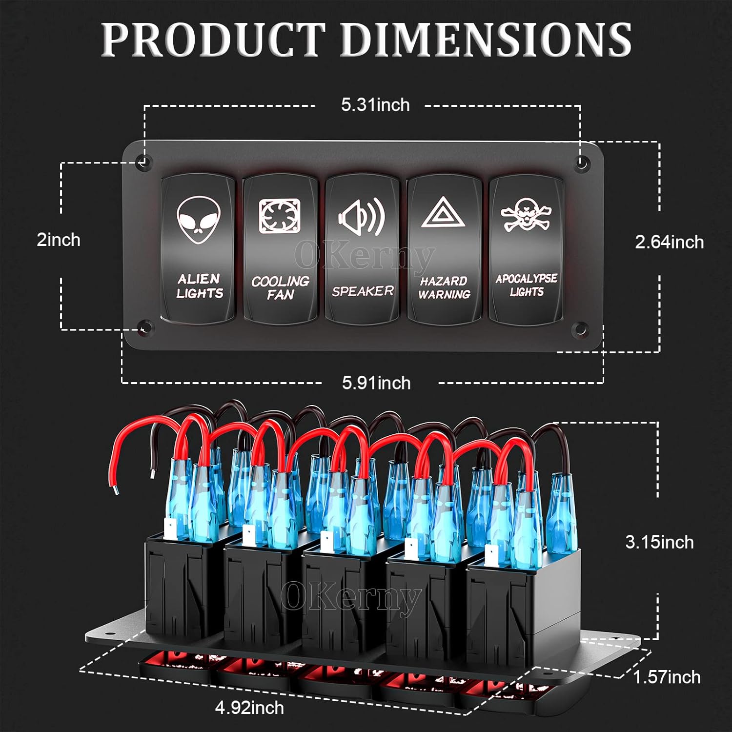 Customize Toggle Switch Panel 5 Gang Rocker Light Bar Switches Waterproof for Pickup Truck Car UTV Off Road Marine
