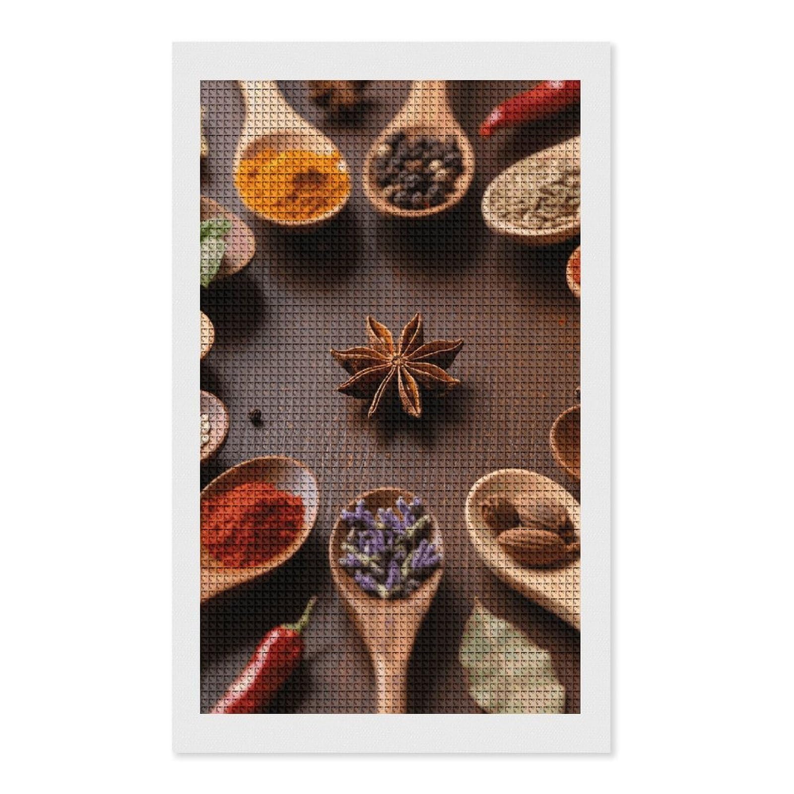 FodPand Spices Seasoning Spoon 5D Diamond Painting Kits for Adults Beginners Full Drill Square Diamond Dots Pictures Gem Art Supplies for Home Wall Room Decoration DIY Craft Set Gift 12x20