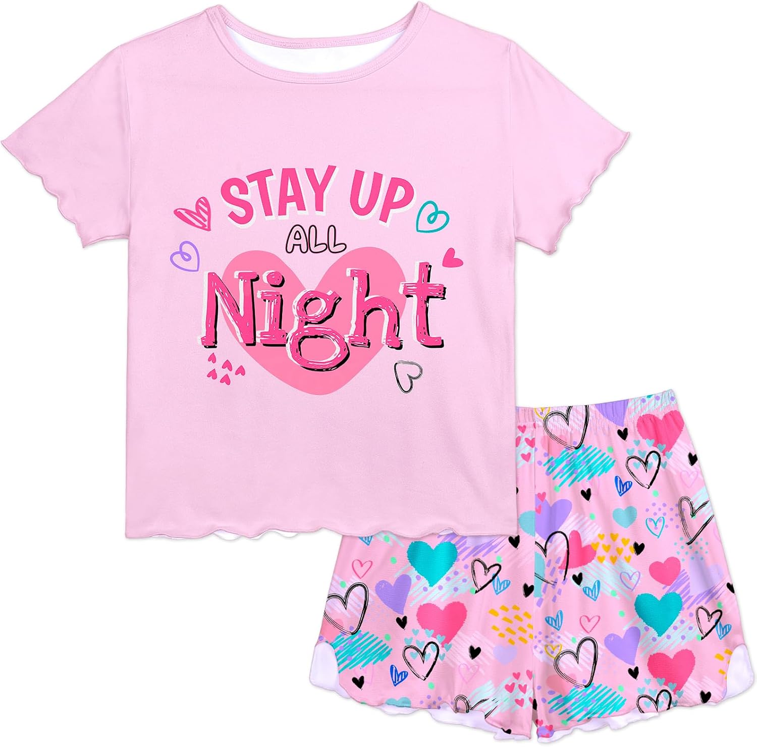 Play Tailor Girls Pajamas for Toddler Ruffled Kids Pajamas Set Short Sleeves Summer Pjs Sleepwear for Girl