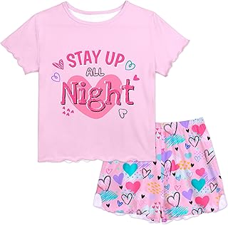 Girls Pajamas for Toddler Ruffled Kids Pajamas Set Short Sleeves Summer Pjs Sleepwear for Girl