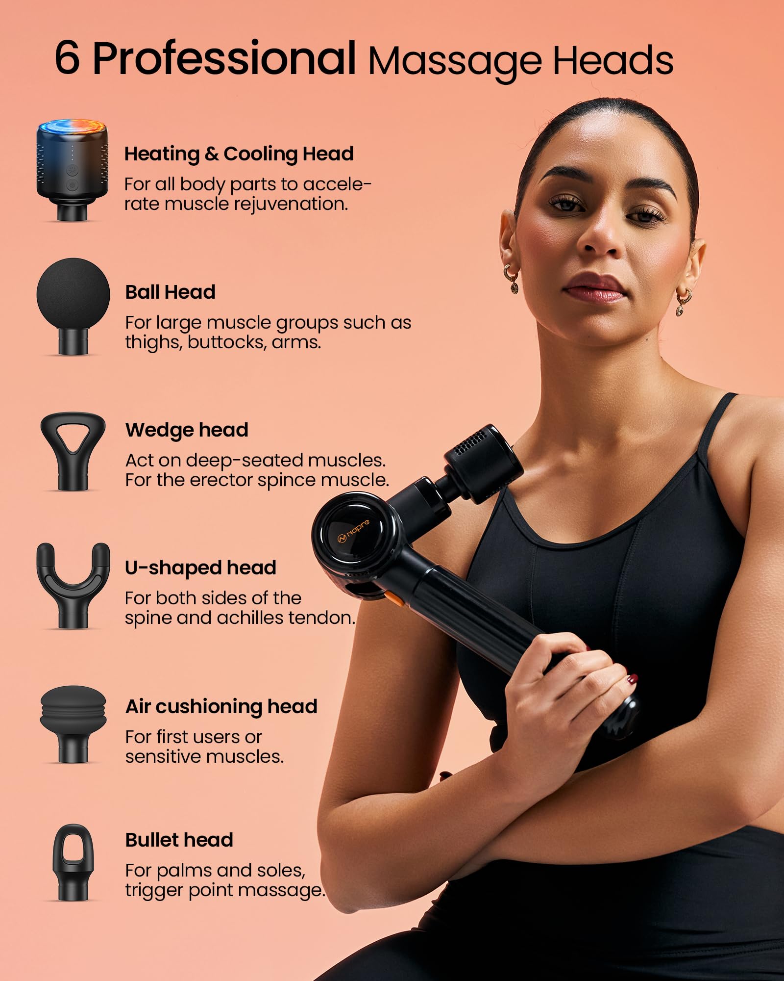 Pistola de Masaje Muscular con Calor y frío,NAPRE Pistola Masaje Muscular Massage Gun con Mango Extensible y 3 ángulos Ajustables, Pistola Masajeadora,Masajeador Muscular Cervical Espalda