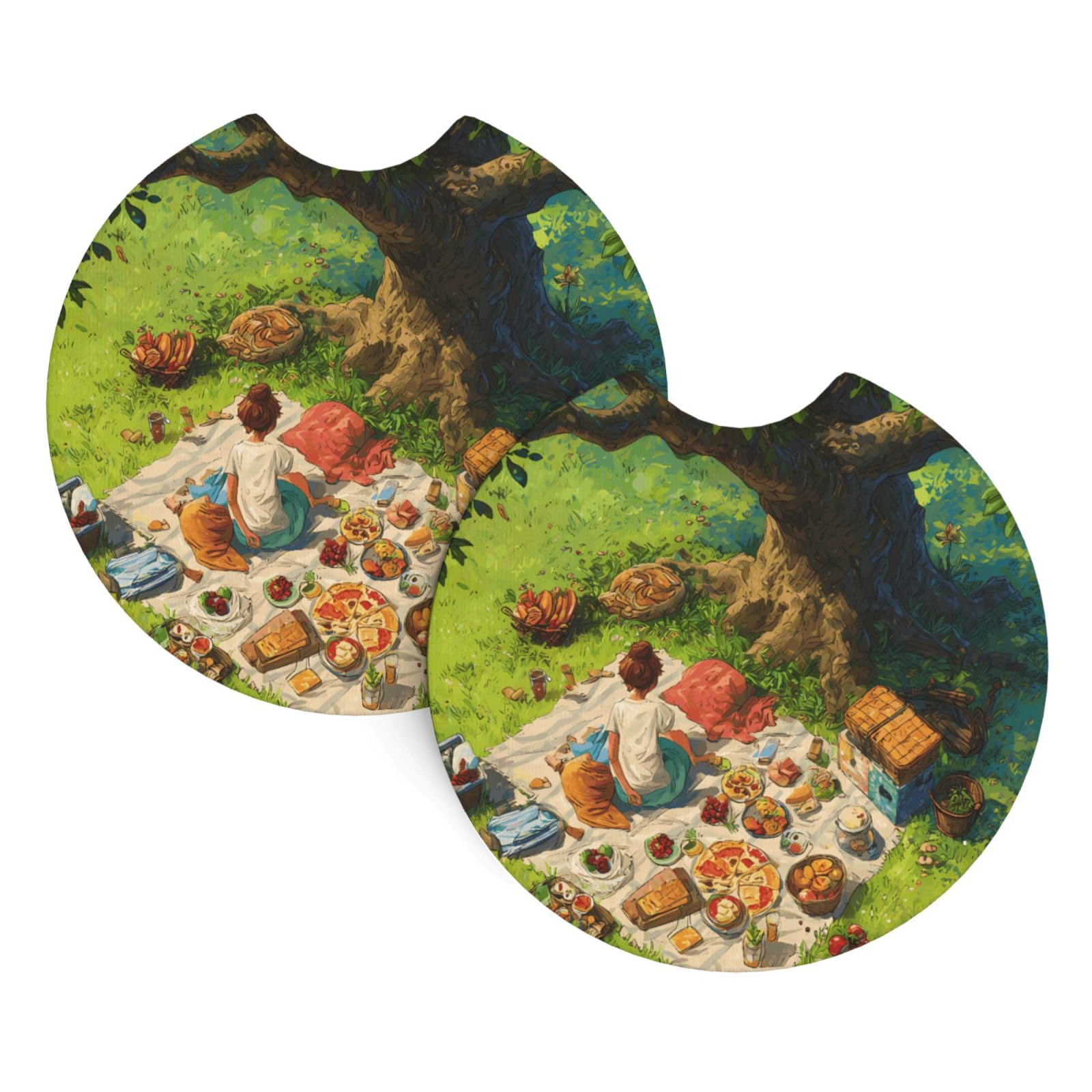Spring Picnic Car Interior Cup Holder Pad 2 PCS Car Coasters Scratch-resistant Odorless for Most Cars