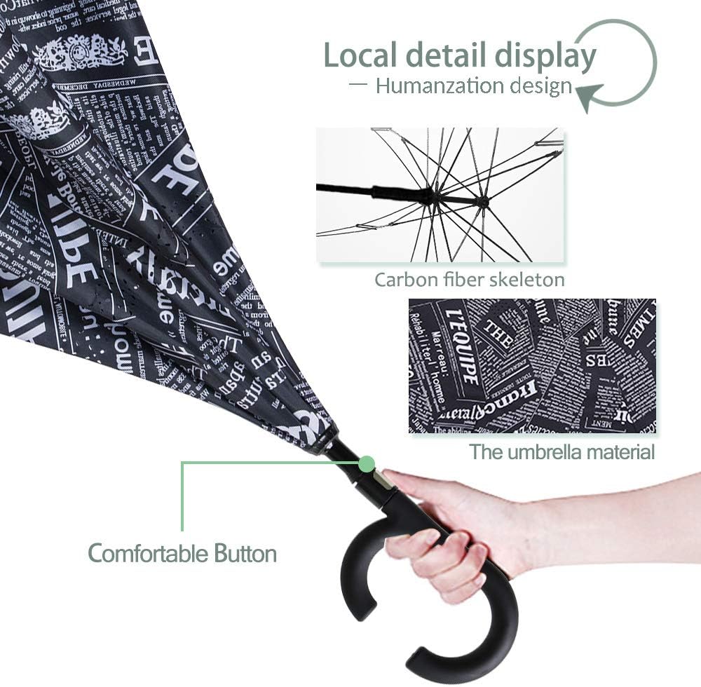 ZOMAKE Auto Open Inverted Umbrella Double Layer Reverse Umbrella, UV Protection Windproof Straight Umbrella Inside Out Umbrella for Car Rain Outdoor with C-Shaped Handle