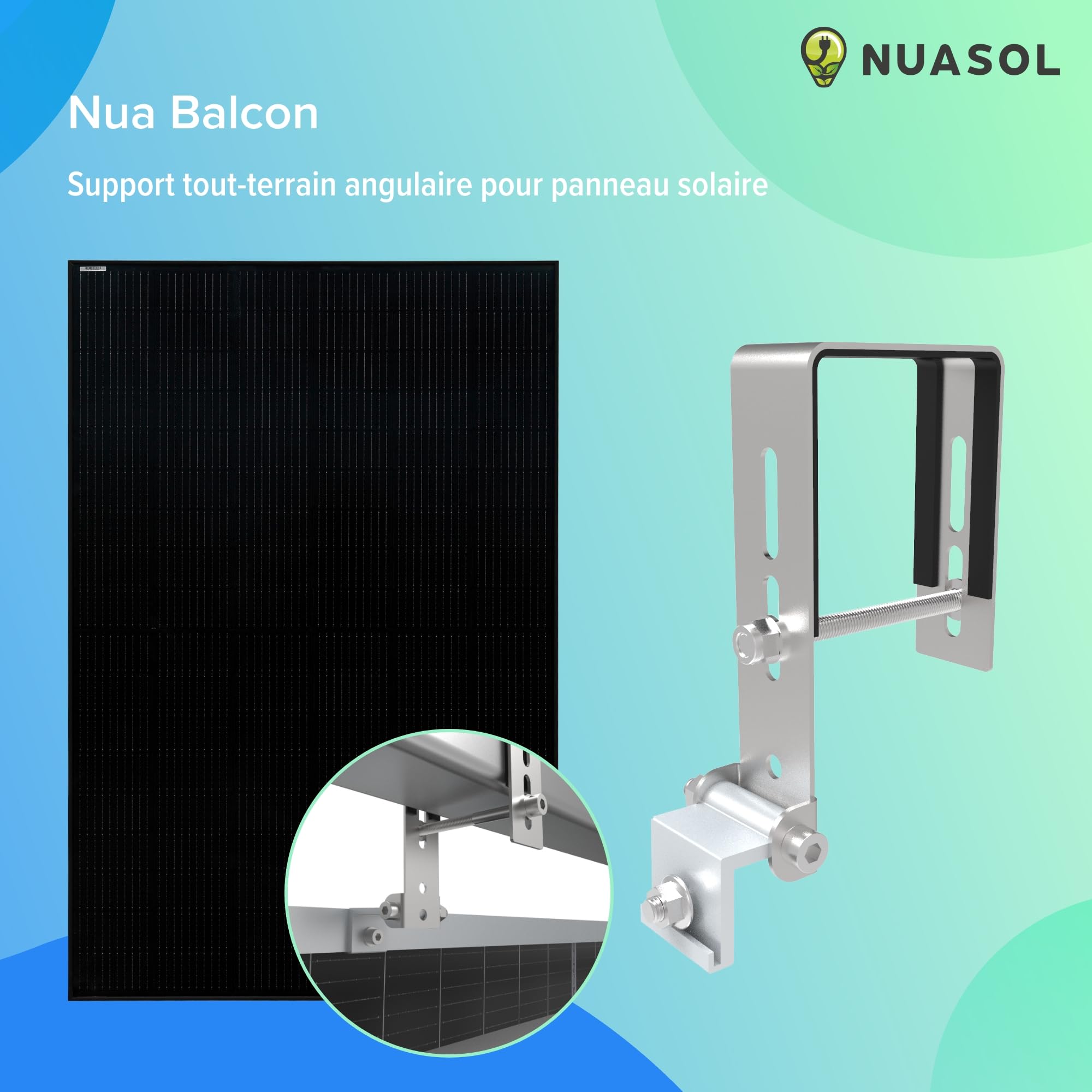 Support de balustrade pour balcon Fixation pour 2 panneaux solaires et un onduleur photovoltaïque | Angle d'inclinaison 0° & 25-45°| Largeur de balustrade jusqu'à 80x80mm, argenté