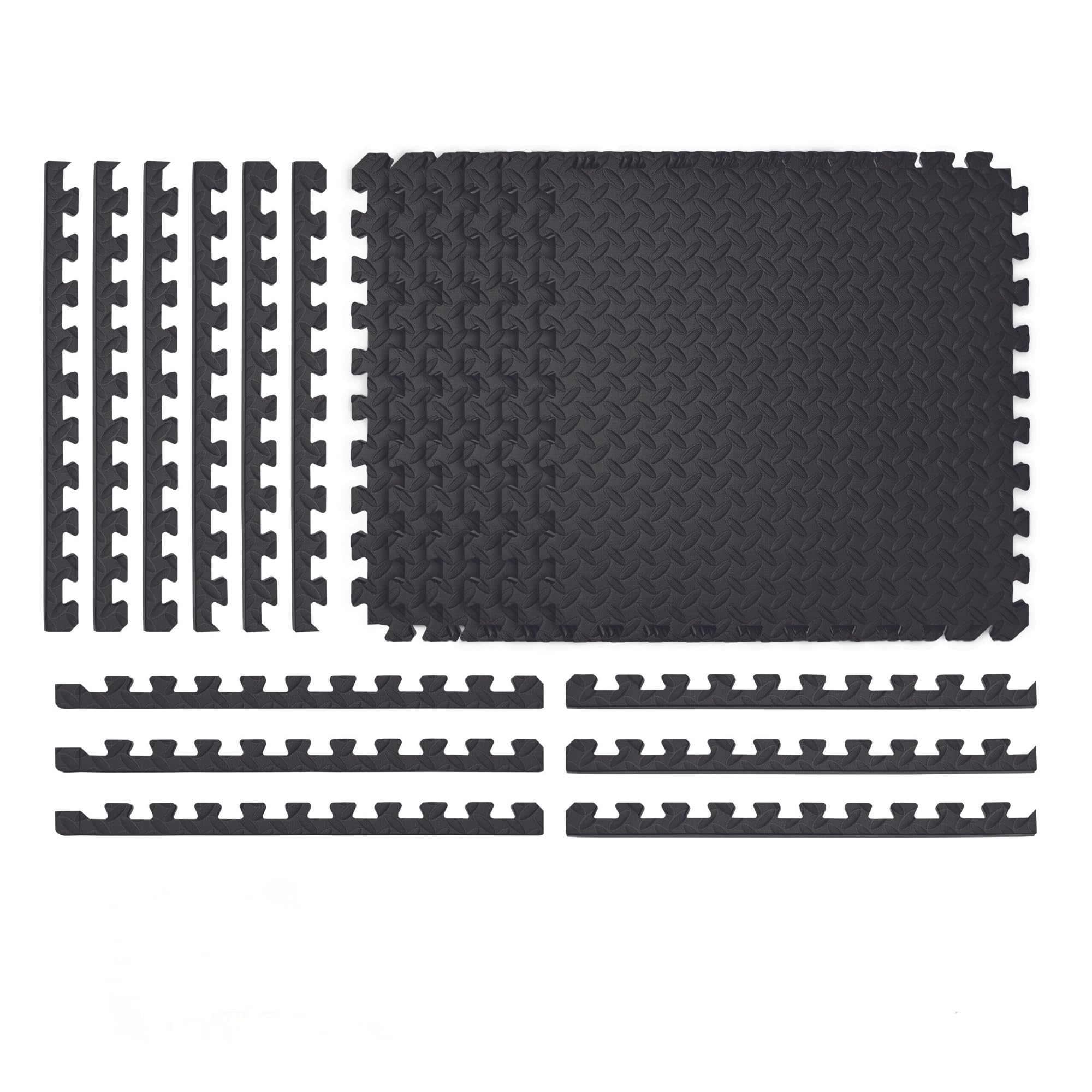 NÖRSK Duräflex Medium-Duty Reversible Interlocking Foam Floor Tiles, Diamond Plate Texture, Black/Blue, 24 X 24 X .47 in., 6-Pack (24 sq. ft.) (Black/Gray, 0.79" Thick)