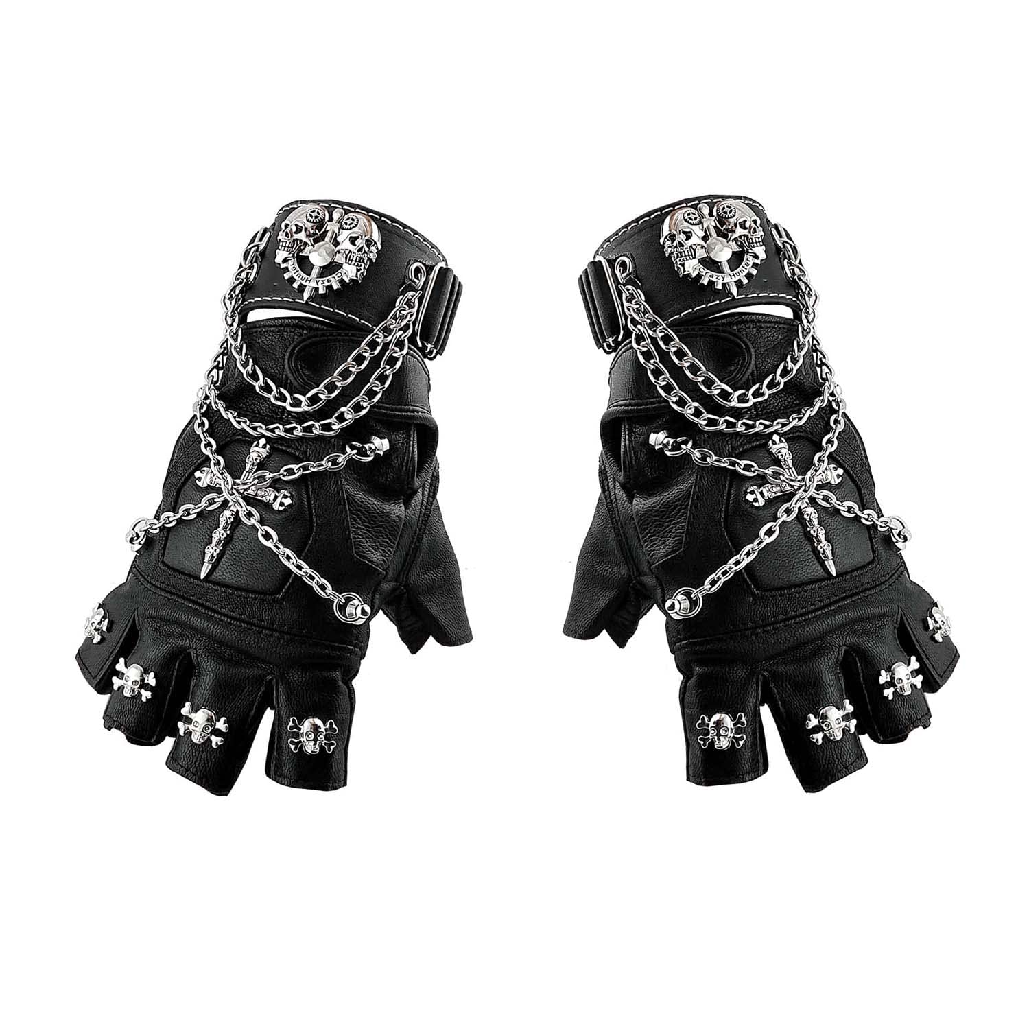 Amazon.com: crazy hunter Black Leather Rock Punk Cosplay Gloves