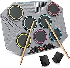 ROCKSOCKI Electronic Tabletop Drum Set, Portable Digital Drum Kit 7 Velocity Sensitivity Drum Pads, LED Music Level Light, USB-MIDI Mac & PC Support, Ideal Gift for Adult and Beginners